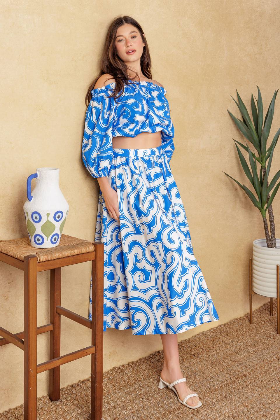 Stylish Blue & White Beach Day Top & Skirt Set - Perfect for Summer Vacations, Pool Parties, and Seaside Outings