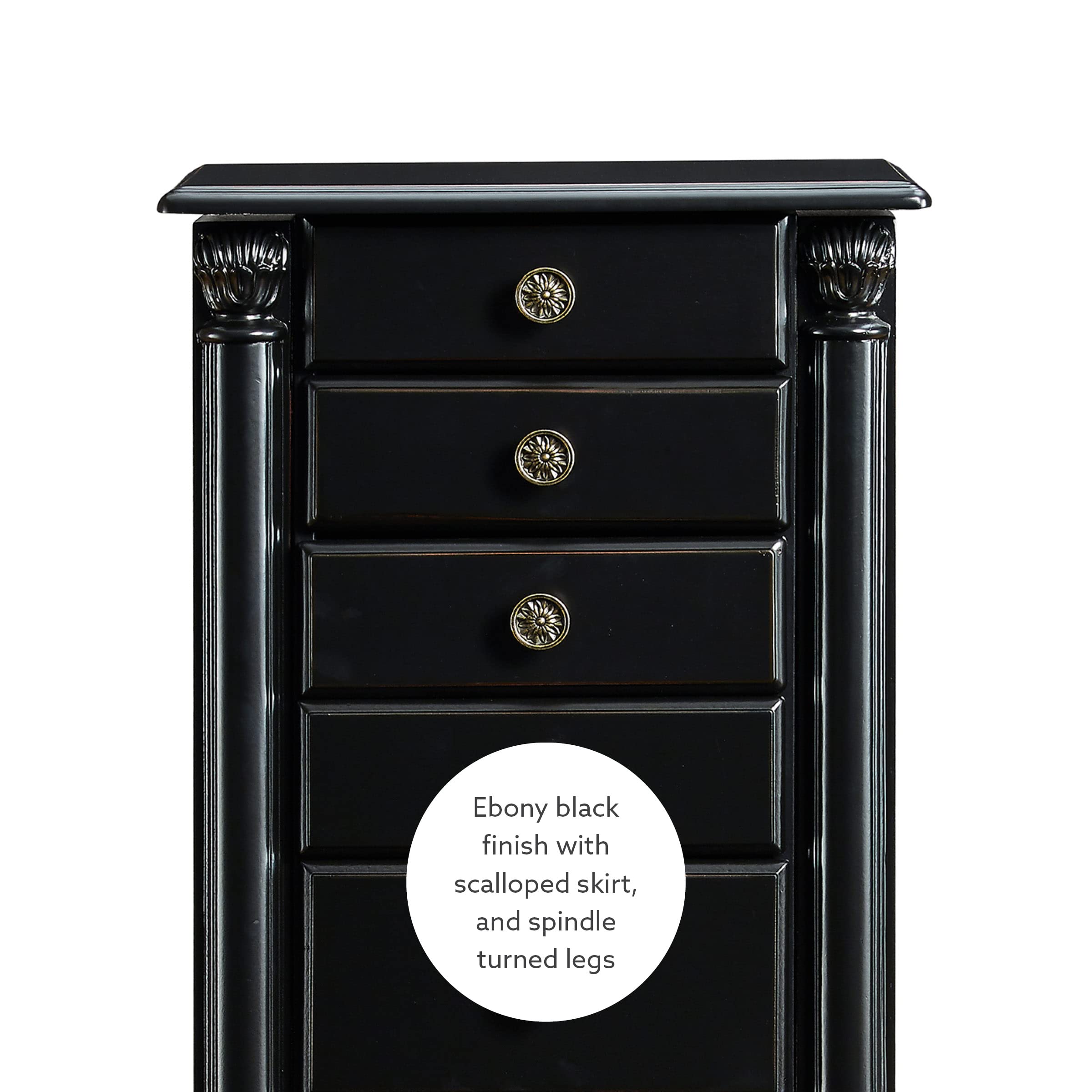 Powell Ebony Jewelry Armoire with Black Lining - Vintage Distressed Ebony Black Finish for Necklaces, Rings & Bracelets - Perfect for Bedroom, Closet & Dressing Room Organization