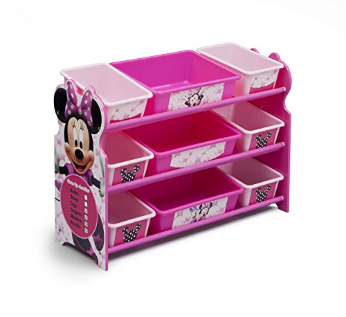 Delta Children 9-Bin Plastic Toy Storage Organizer with Disney Minnie Mouse Design - Perfect for Kids' Room Organization, Playroom Storage & Nursery Decor