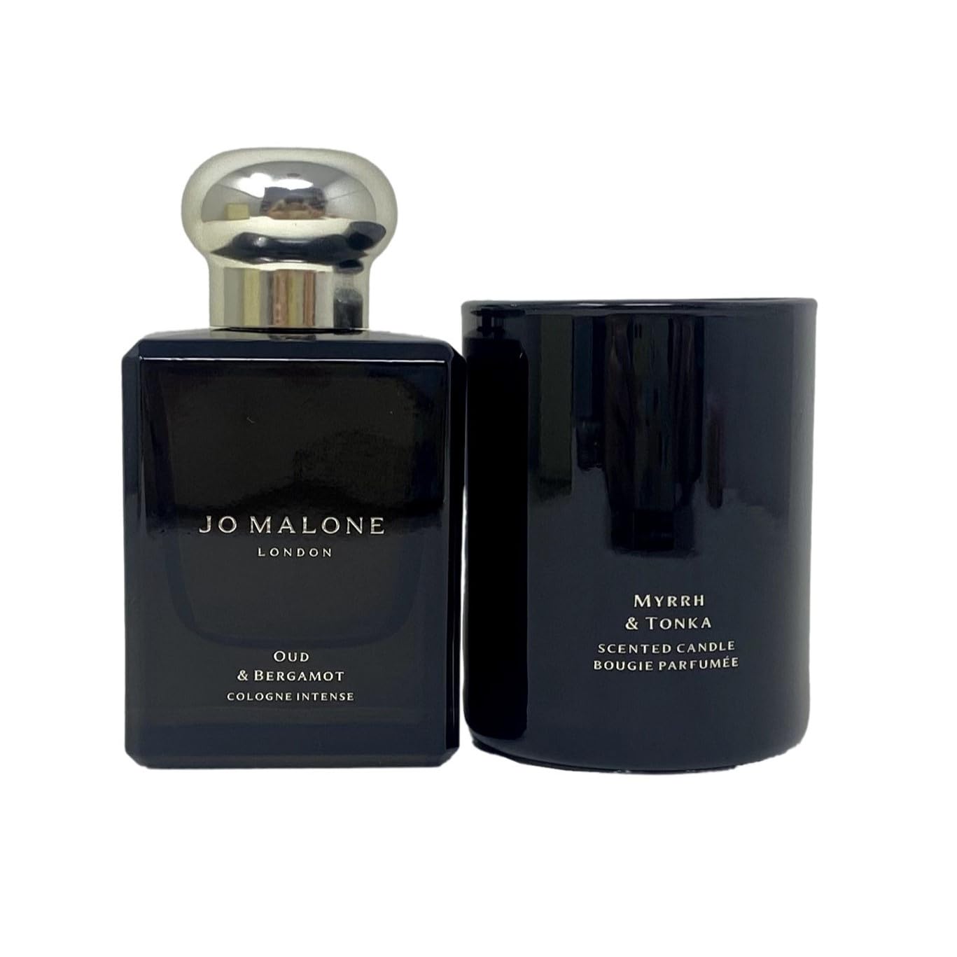 Jo Malone London Oud & Bergamot Cologne Intense & Myrrh & Tonka Travel Candle Set - Luxury Perfume & Scented Candle Gift for Home, Office & Romantic Nights