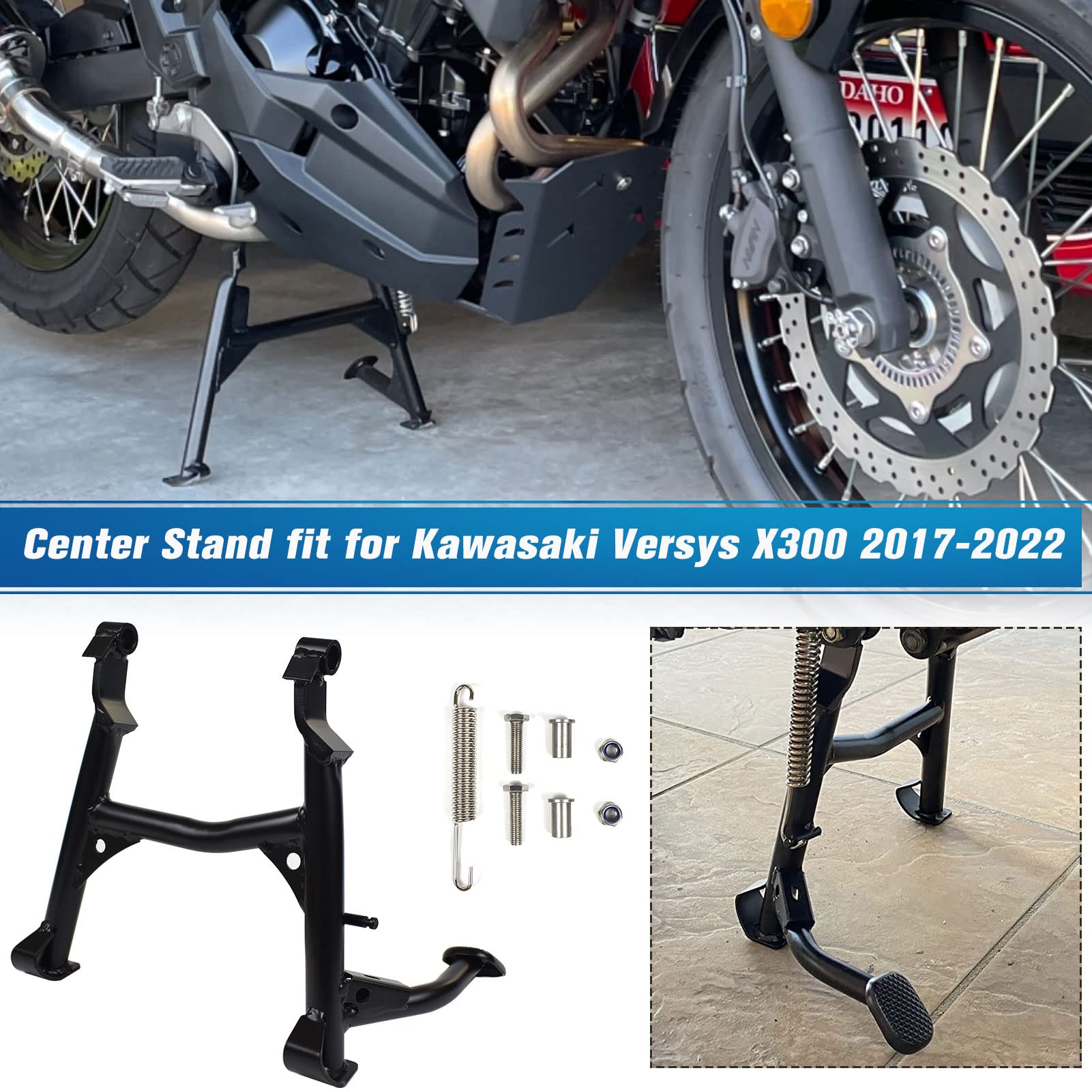 Black Motorcycle Center Stand Kickstand - Heavy Duty Parking Support Stand for Kawasaki Versys X300 (2017-2024) | Durable Foot Stand for Secure Parking & Maintenance | Perfect for Garage Storage, Road Trips & Off-Road Adventures
