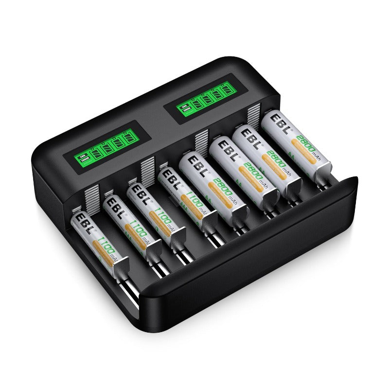 EBL C9008 AA AAA Battery Charger with 8 Rechargeable Batteries - Fast Charging for Cameras, Toys, and Household Electronics