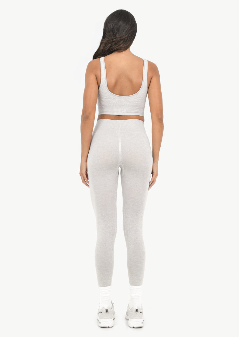 Seamless Rib Bra & Leggings Set - Oat Marl - Comfortable Workout & Lounge Wear for Yoga, Gym & Everyday Use