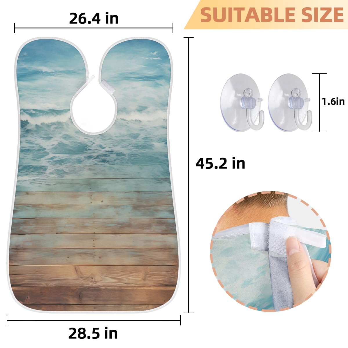Wooden Ocean Beach Beard Shaving Bib for Men - Waterproof Barber Apron for Hair Dye & Makeup - Sink Hair Catcher for Beard Trimming & Lineup - Perfect Gift for Barbers & Stylists (Great for Home Grooming & Salon Use)