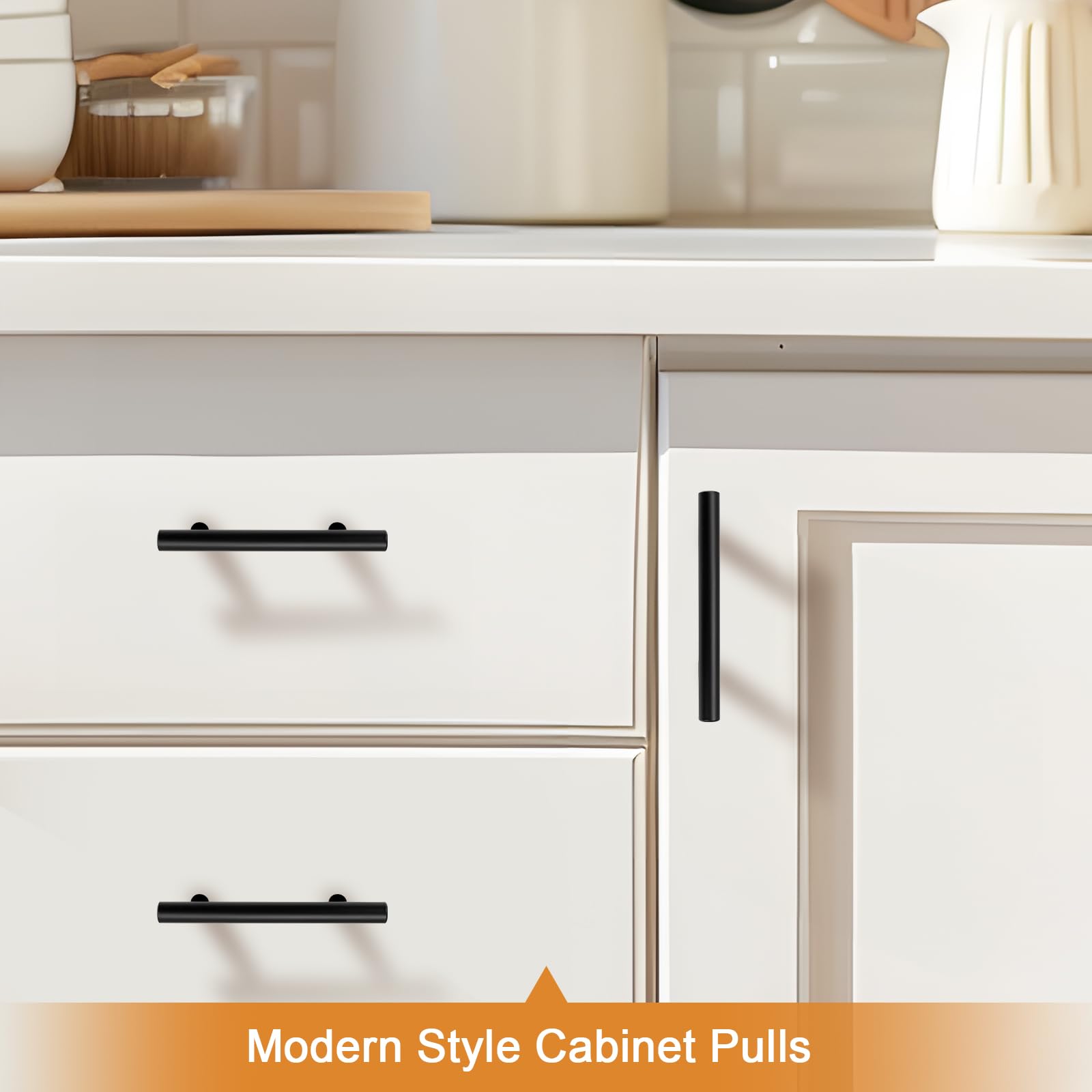 Probrico 10 Pack 3 Inch Hole Center Kitchen Cabinet Handles - Black Euro T Bar Drawer Pulls for Cabinets & Dressers - Durable Stainless Steel Cupboard Handles (5