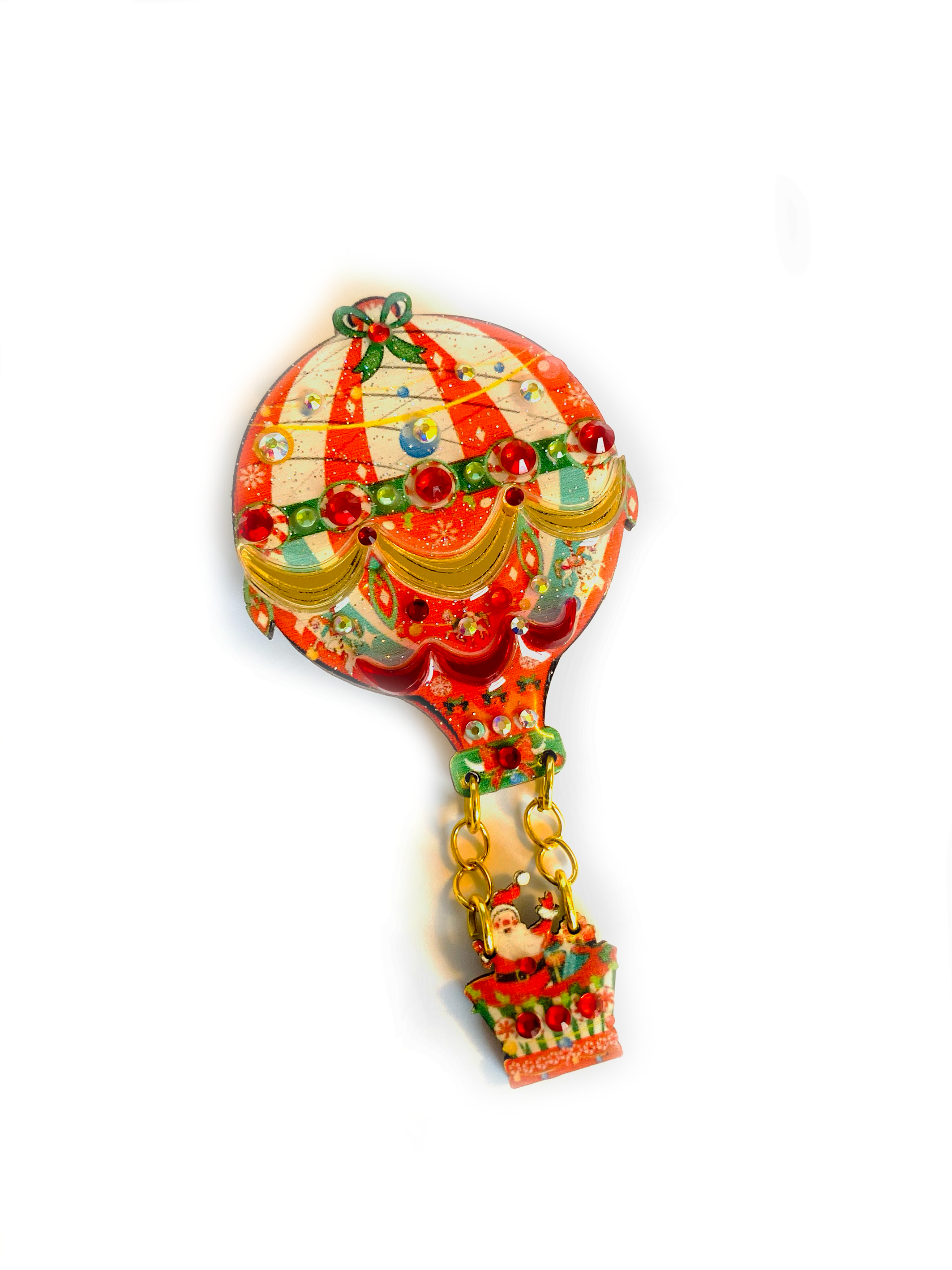 Christmas Hot Air Balloon Brooch by Rosie Rose Parker - Festive Holiday Jewelry for Women, Unique Gift for Christmas Party & Winter Fashion Accessories