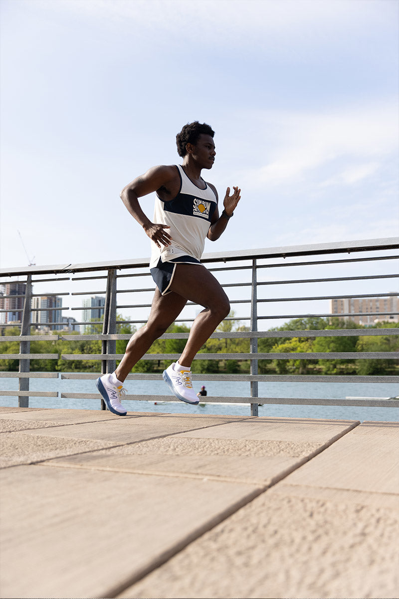 Sun Run Men's Performance Singlet - Breathable Running Top in Off White/Estate Blue | Ideal for Jogging, Gym Workouts & Outdoor Sports