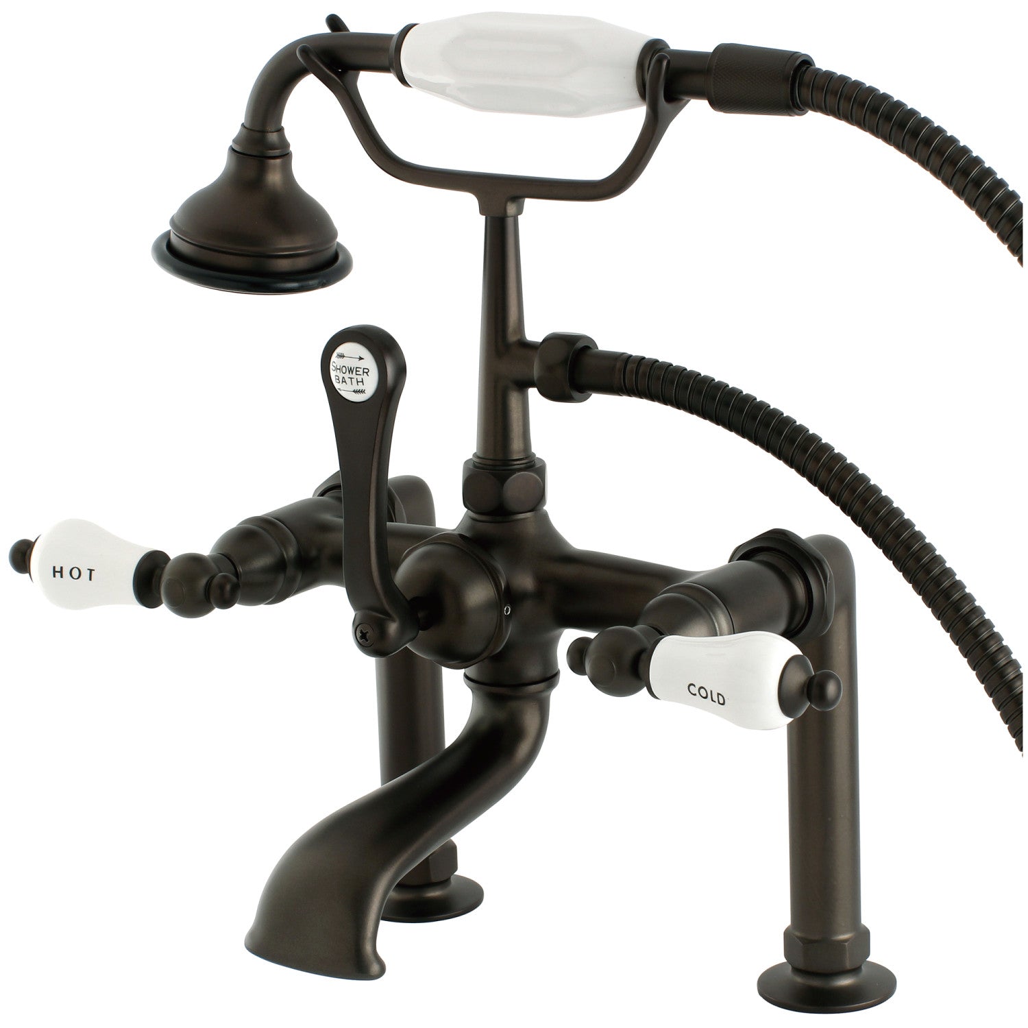 Vintage Style Oil Rubbed Bronze Clawfoot Tub Faucet with Hand Shower - 3 Handle 2 Hole Deck Mount Bathroom Fixture for Classic Bathroom Renovation & Luxury Spa Experience