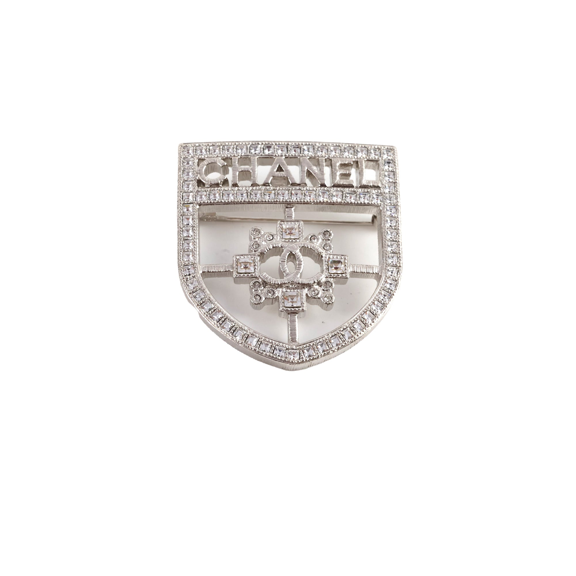 Chanel Shield Crystal Brooch - Elegant Fashion Accessory for Women | Perfect for Dresses, Jackets & Bags | Luxury Jewelry Gift for Her