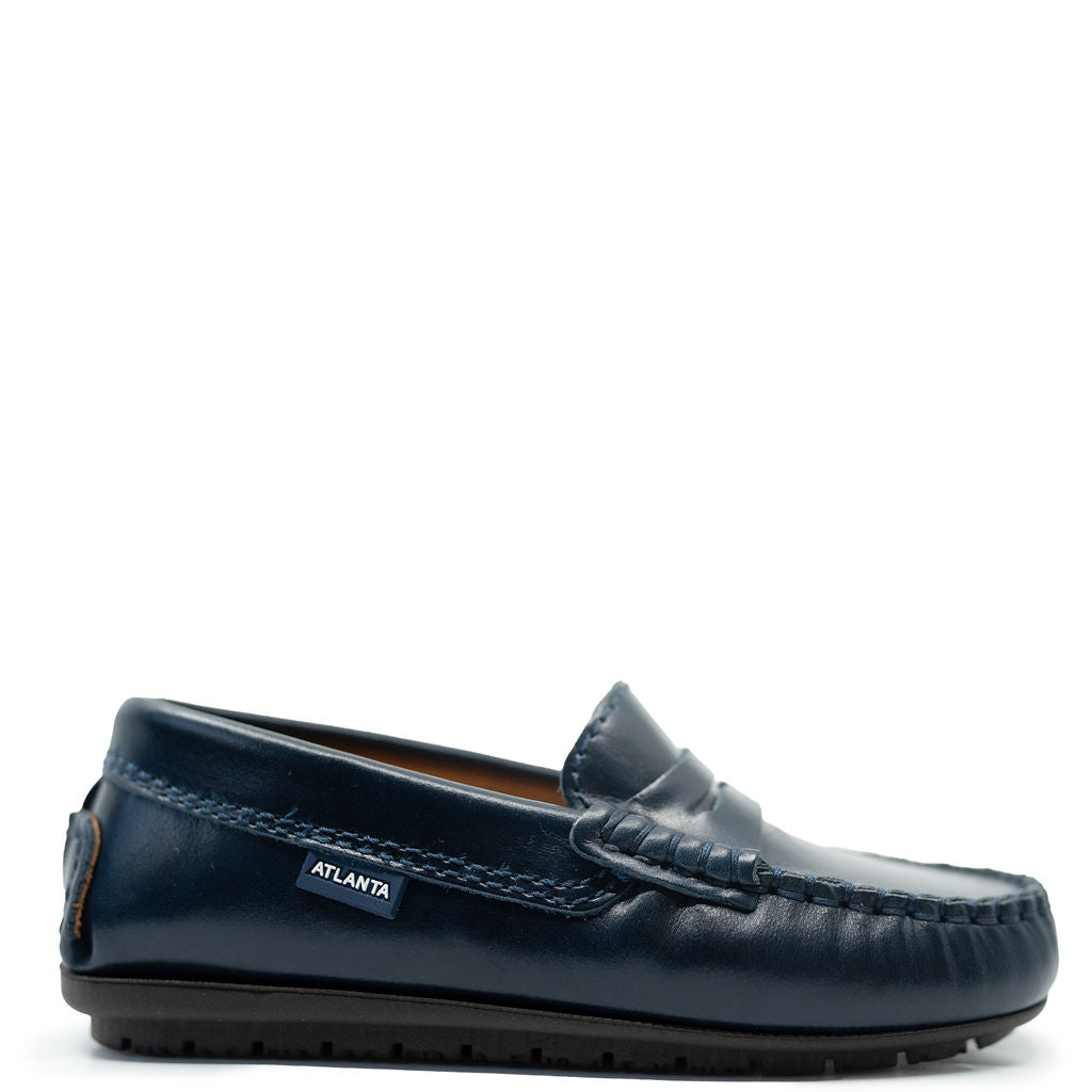 Atlanta Moccasin Navy Florentine Penny Loafers for Men - Classic Slip-On Dress Shoes for Business, Office & Formal Occasions