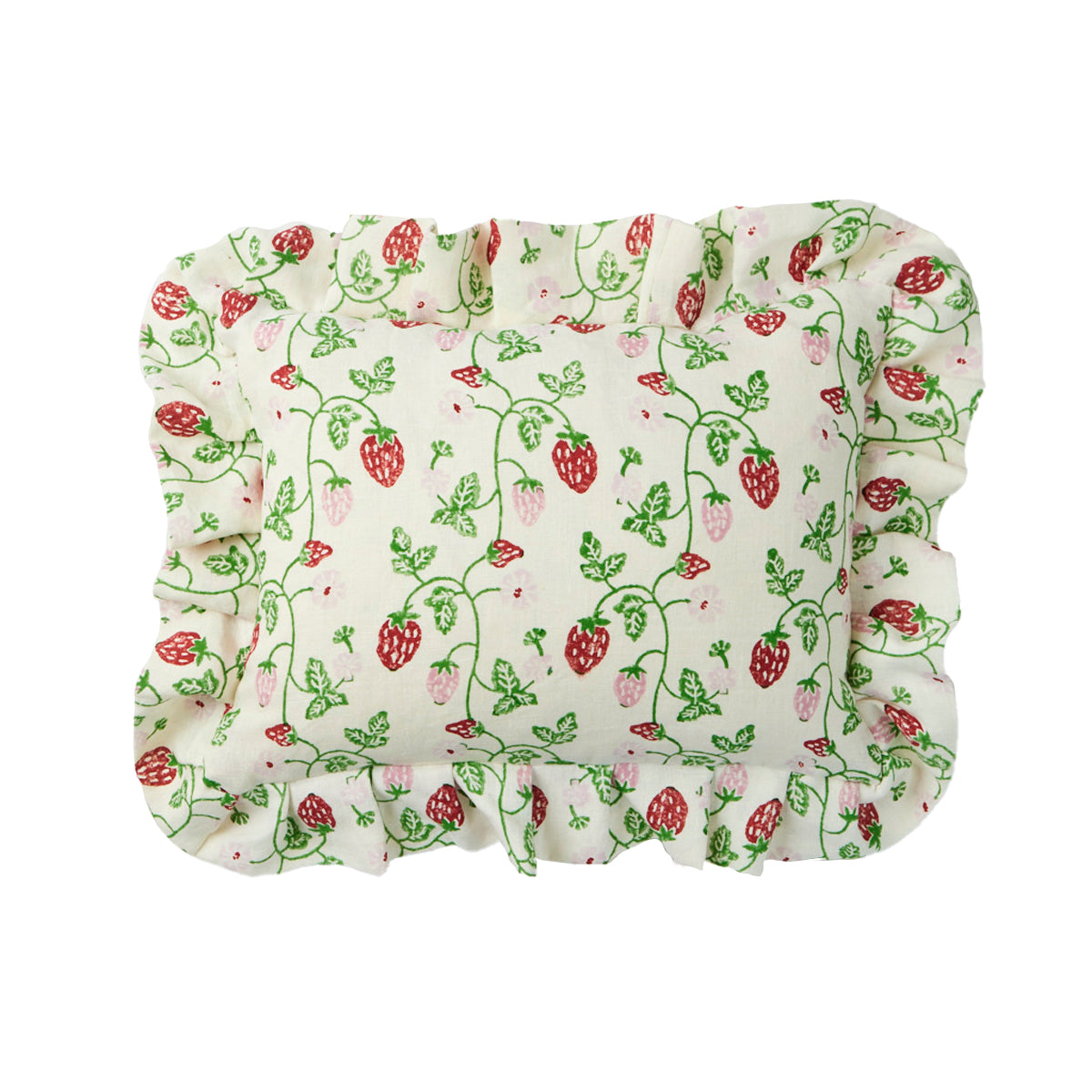 Strawberry Grass Cushion with Frill - Soft Decorative Pillow for Home, Bedroom, and Living Room - Perfect for Cozy Comfort and Stylish Decor