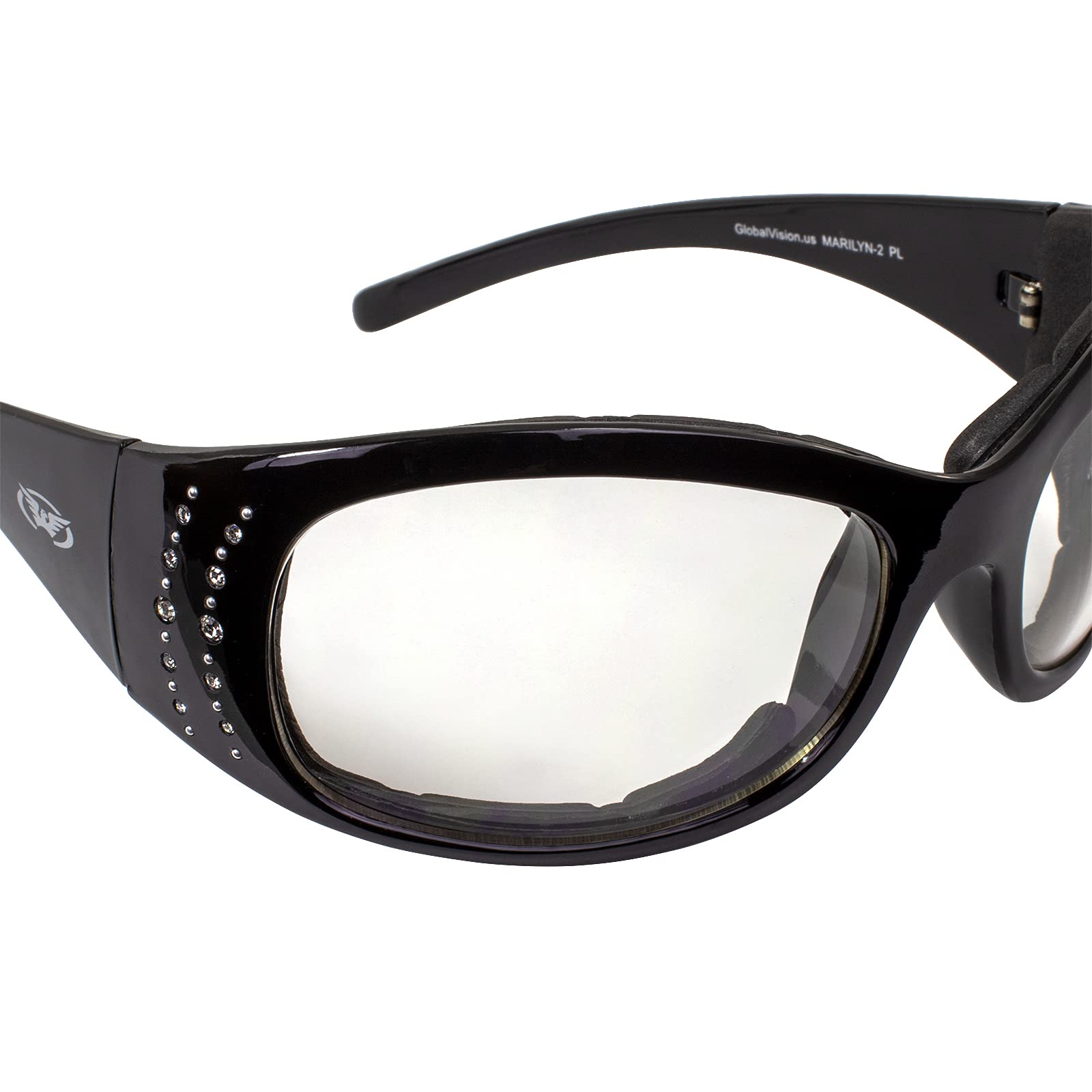 Global Vision Marilyn 2 Plus Padded Motorcycle Glasses for Women - 4 Pairs with Clear, Smoke, Driving Mirror & Blue Mirror Lenses - Perfect for Riding, Driving & Outdoor Sports