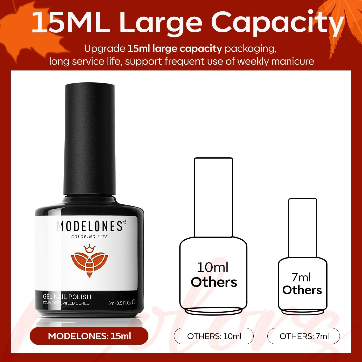 Modelones Fall Gel Nail Polish - 15ml Coral Orange Soak Off LED Gel Polish for DIY Manicure | Long Lasting Autumn Nail Art for Salon & Home Use | Perfect for Fall Weddings, Halloween, Thanksgiving Nail Designs