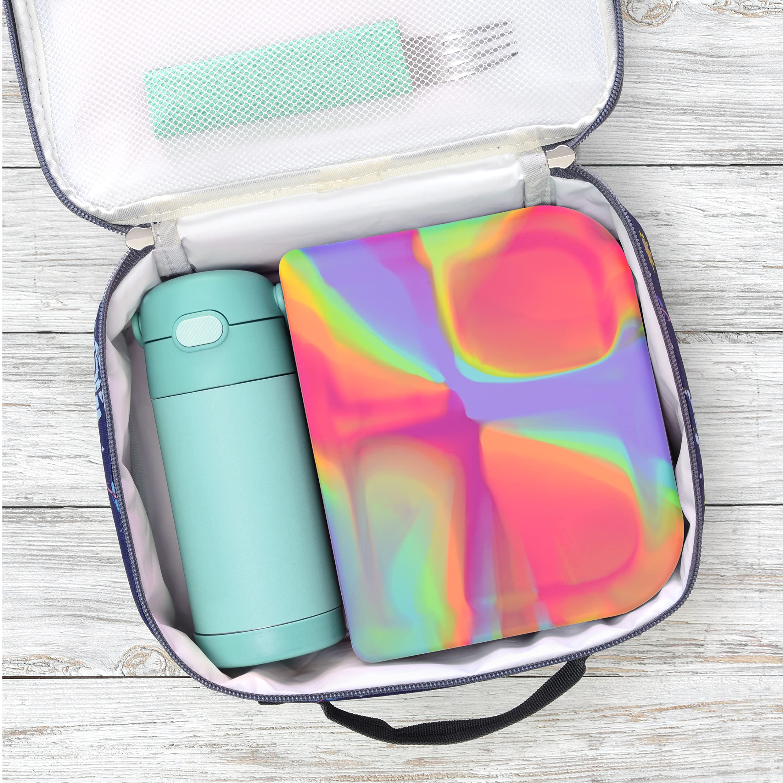 PrimaStella Unbreakable Silicone Lunch Box for Kids & Adults - Leak Proof Divided Bento Box with Lid (Rainbow Swirl) - Perfect for School, Office, Picnics & Meal Prep