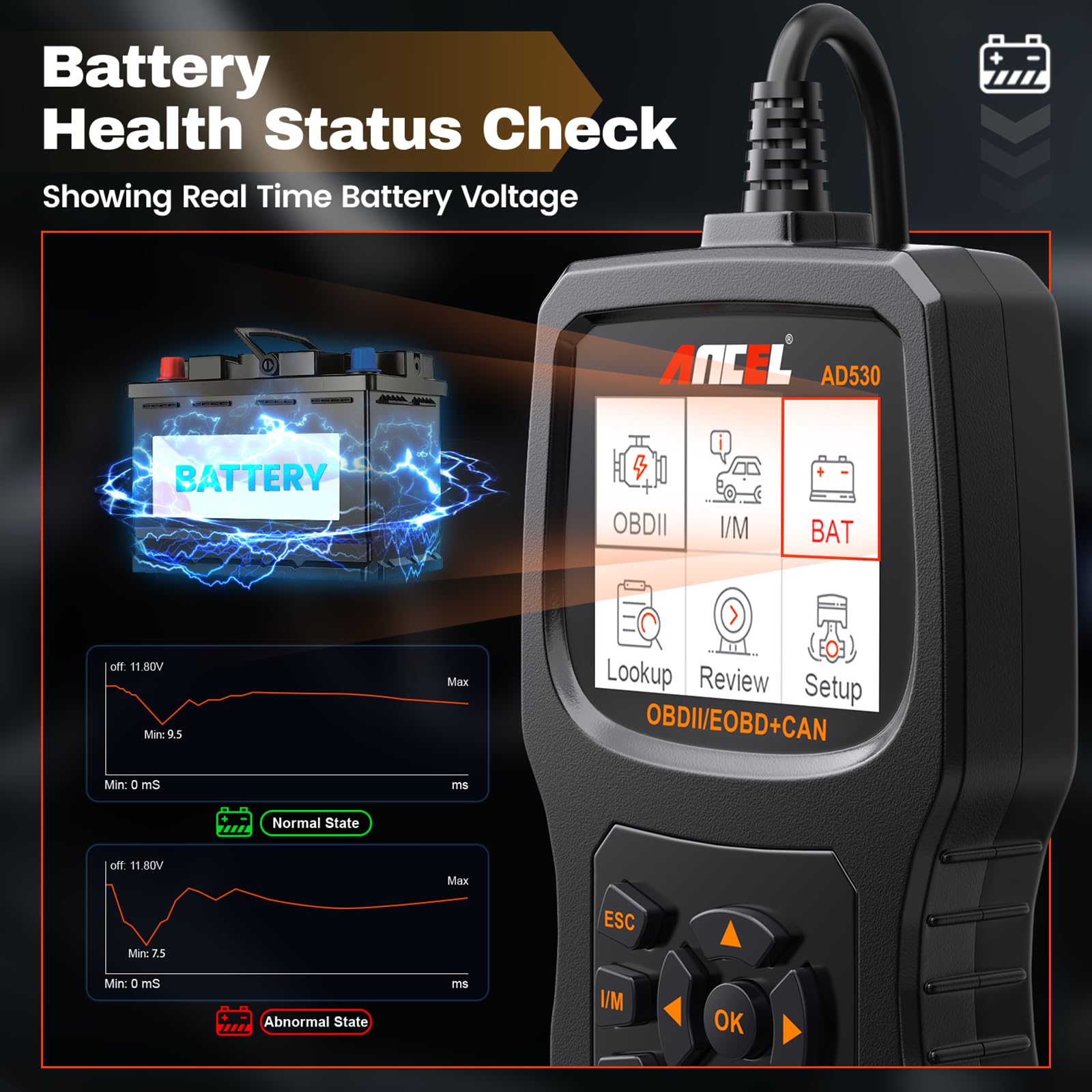 ANCEL AD530 & BST200 12V Car Battery Tester - Digital Auto Battery Analyzer for Cars, Trucks, SUVs - Perfect for Home Mechanics & Professional Diagnostics