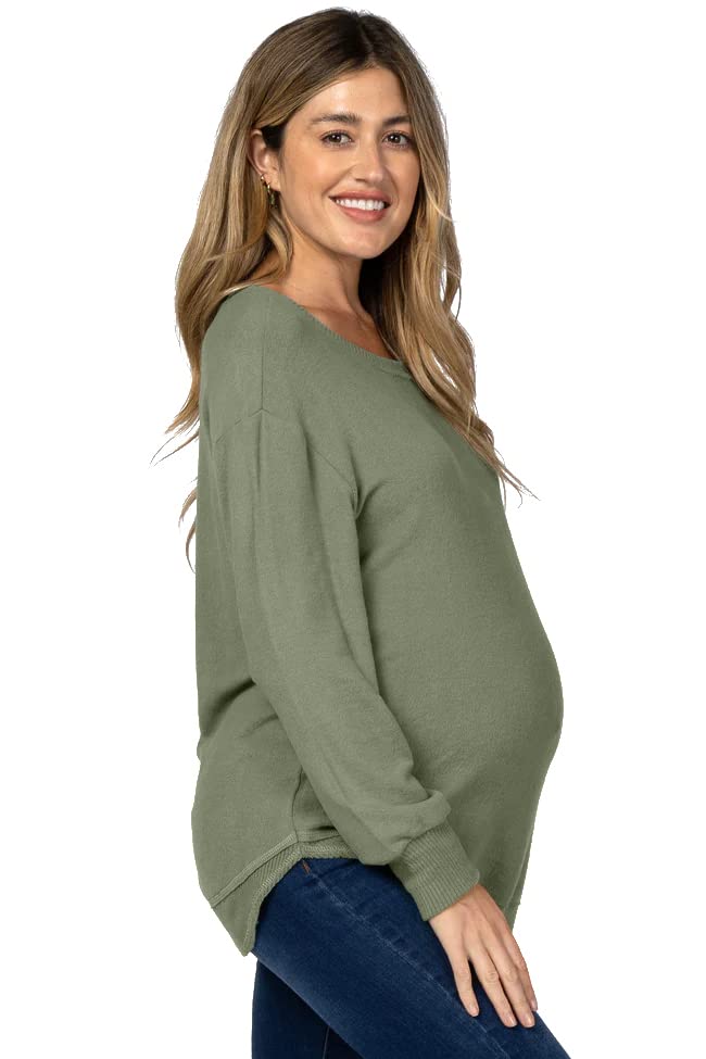 Ultra-Soft Lightweight Stretch Long Sleeve Maternity Shirt for Women - Comfortable Brushed Knit Pregnancy Top with Round Hem | Perfect for Work, Casual Wear & Nursing
