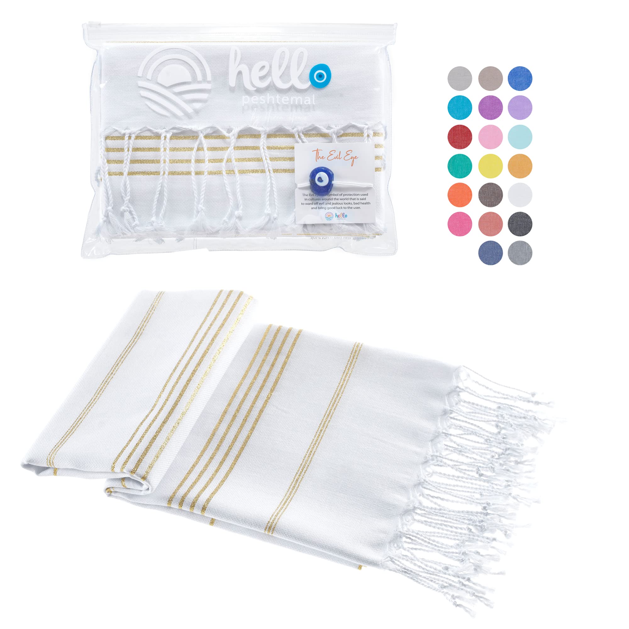 Premium Prewashed 100% Turkish Cotton Peshtemal Towel - 39x71 Inches (Gold Stripe on White) | Ultra Soft & Absorbent Bath, Beach & Spa Towel | Lightweight Quick-Dry for Travel, Yoga & Poolside Use