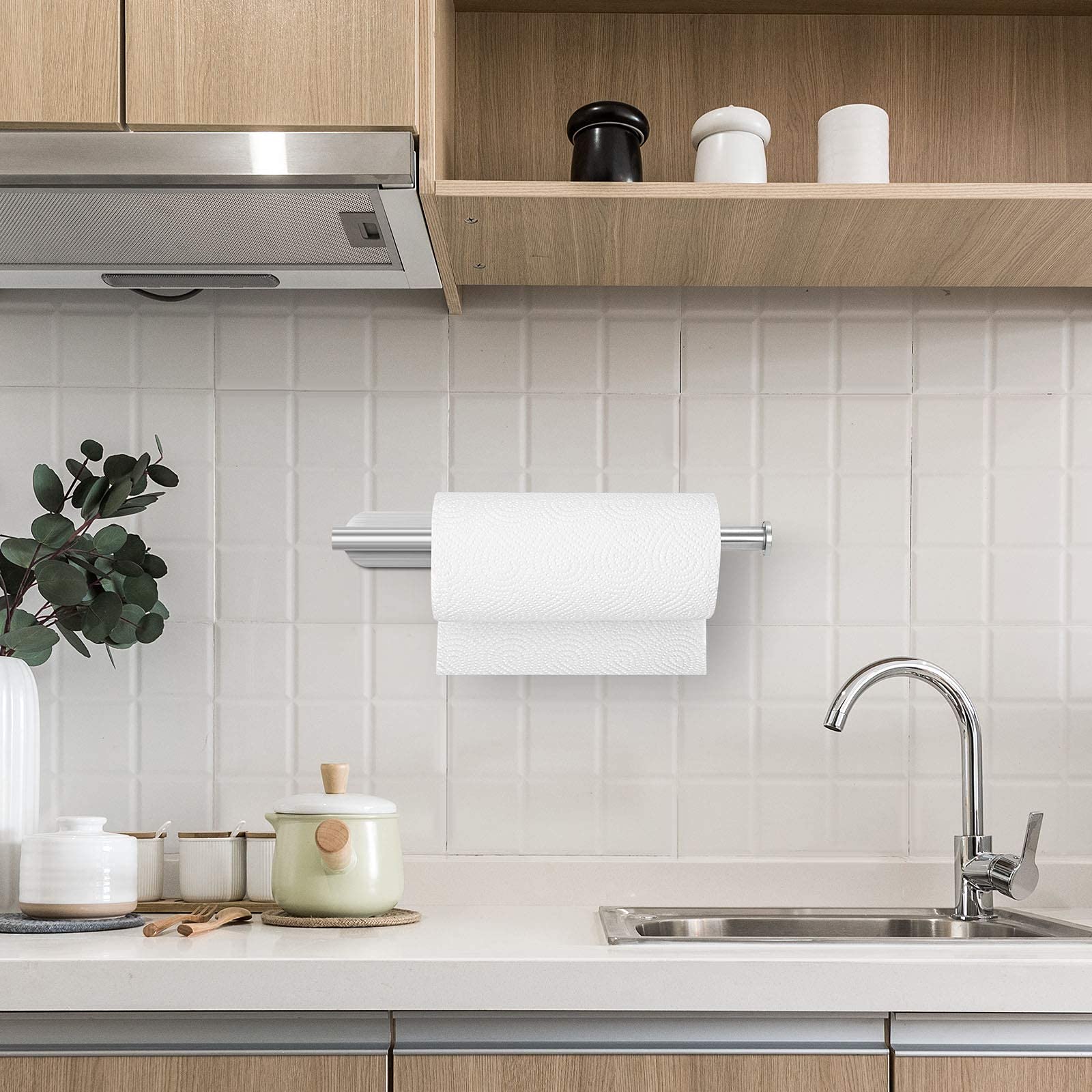 Stainless Steel Under Cabinet Paper Towel Holder - Self Adhesive or Drill Mount, SUS304 Silver Wall Mounted Kitchen Towel Rack for Pantry, Sink & Bathroom | Space Saving Solution for Easy Access to Paper Towels While Cooking & Cleaning