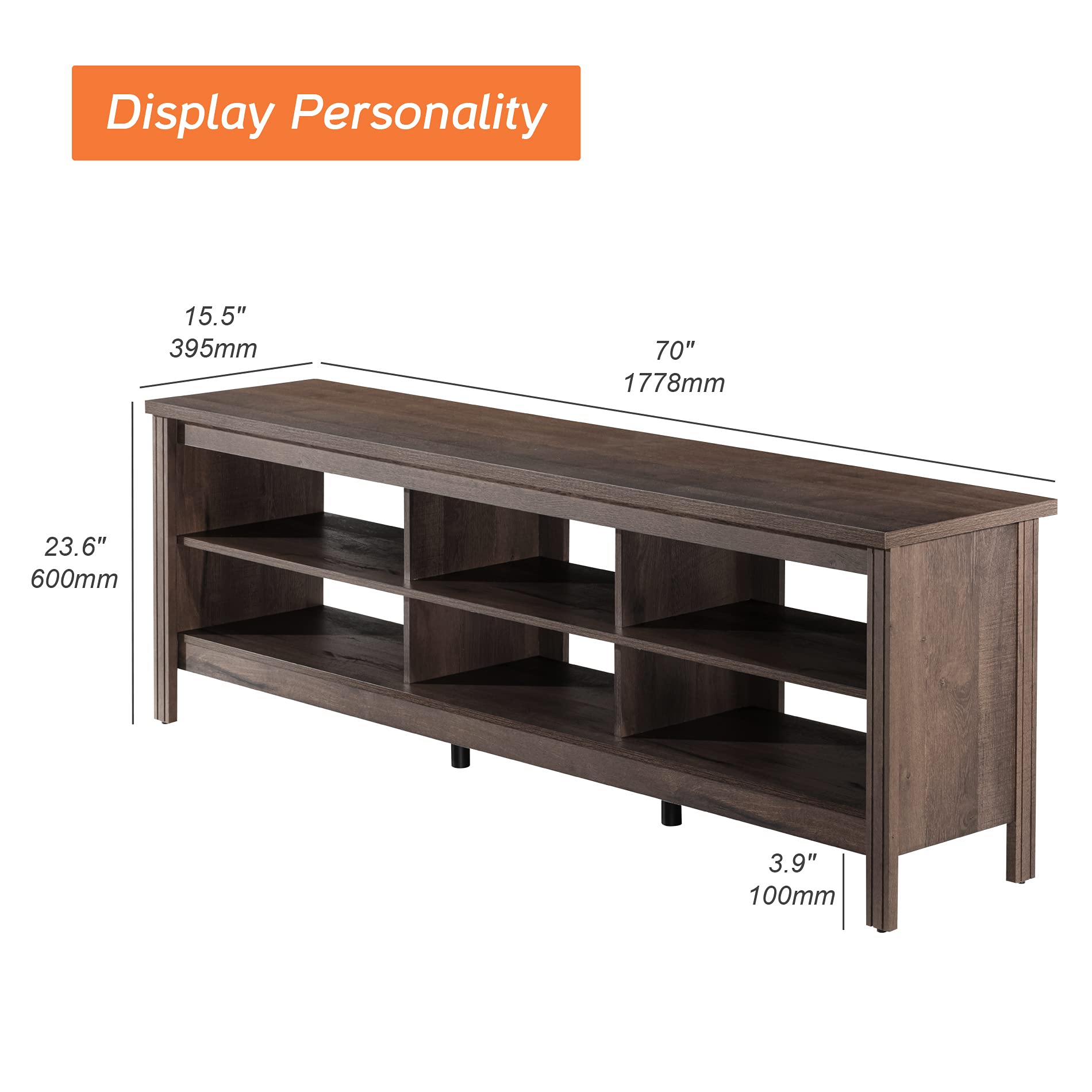 WAMPAT 75 Inch TV Stand Entertainment Center - Wood Media Console TV Table Cabinet with 6 Storage Shelves for Living Room & Bedroom, 70