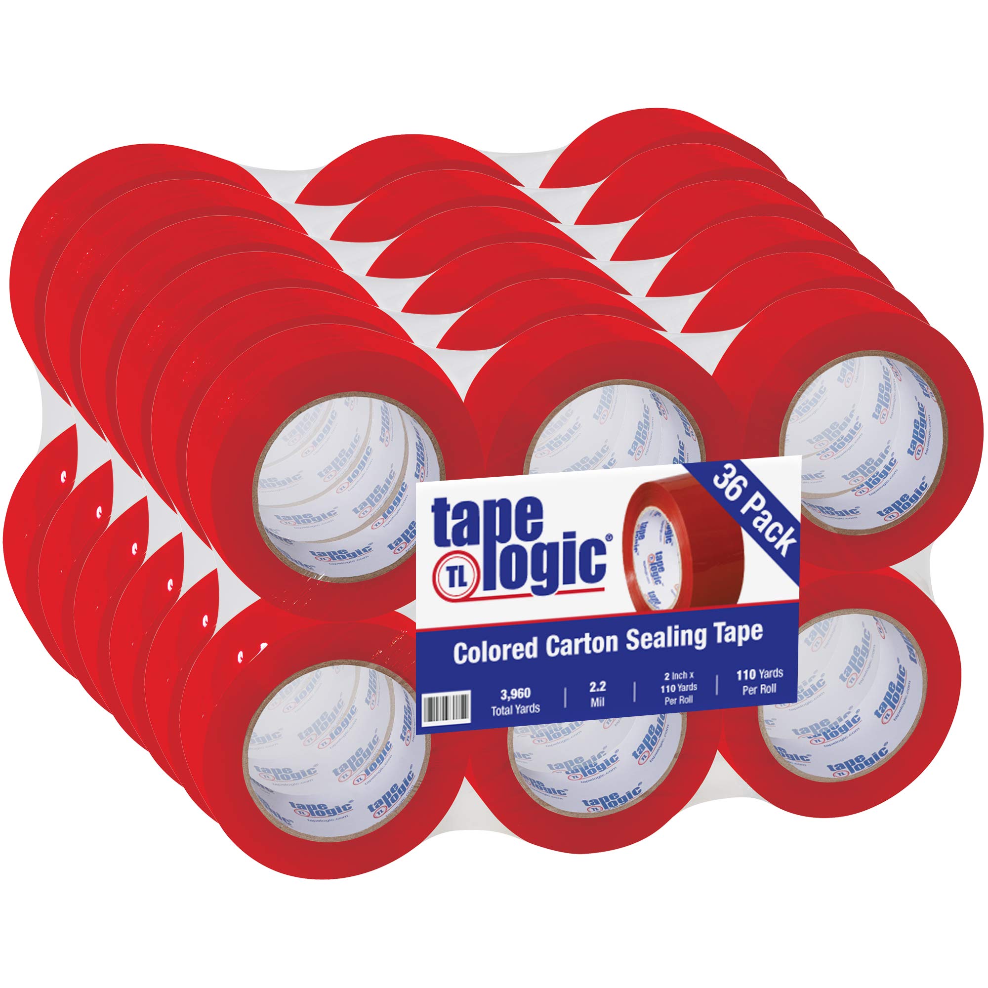 Tape Logic® Red Carton Sealing Tape - 2.2 Mil Thick, 2 Inch x 110 Yards - 36 Rolls per Case - Ideal for Shipping Boxes, Moving & Warehouse Packaging