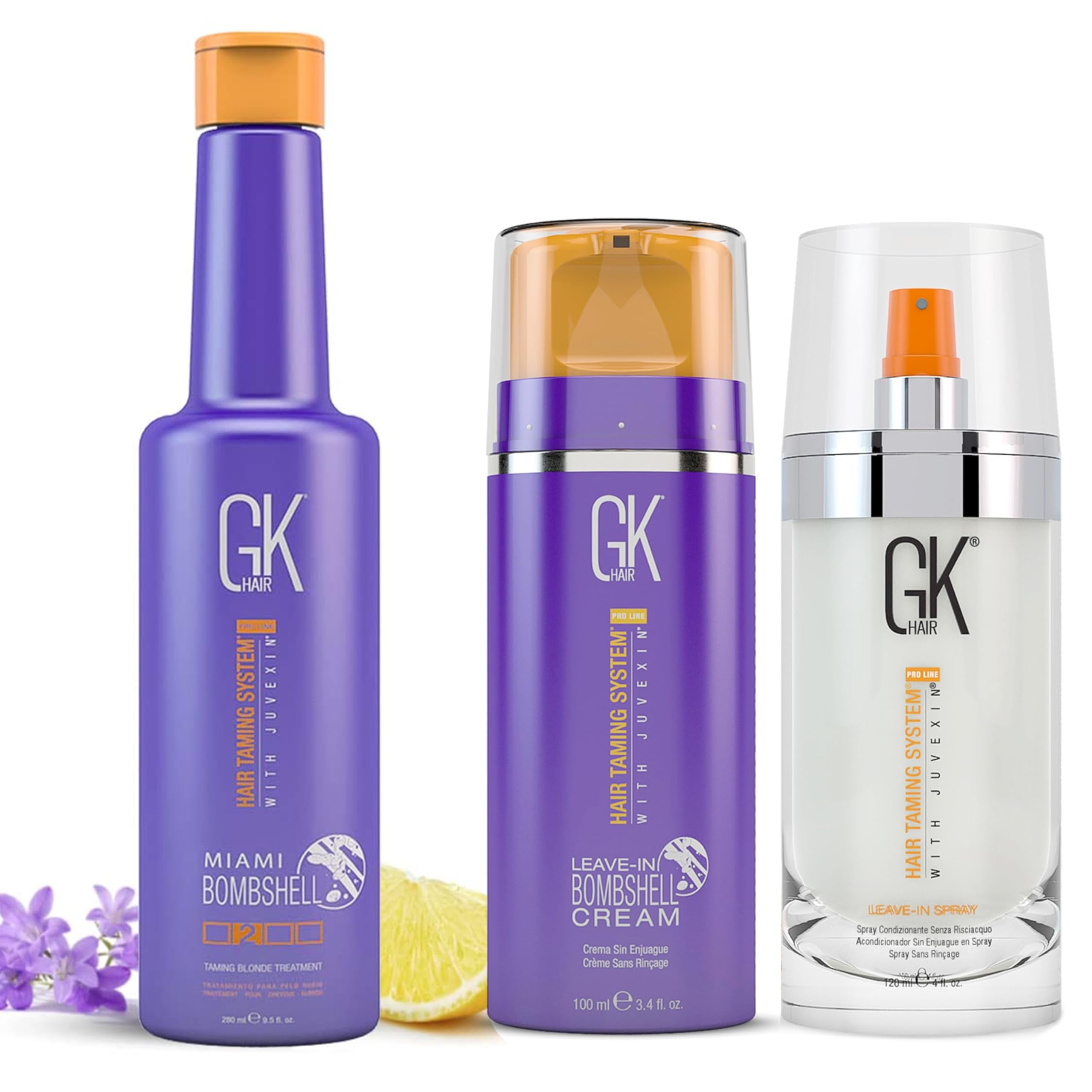 GK HAIR Global Keratin Silver Bombshell Shampoo & Leave-In Treatment Kit (9oz Shampoo + 3.4oz Cream + 4oz Spray) - Blonde & Silver Hair Toner for Brassiness, Hydration & Shine | Perfect for Salon-Quality Color Maintenance at Home
