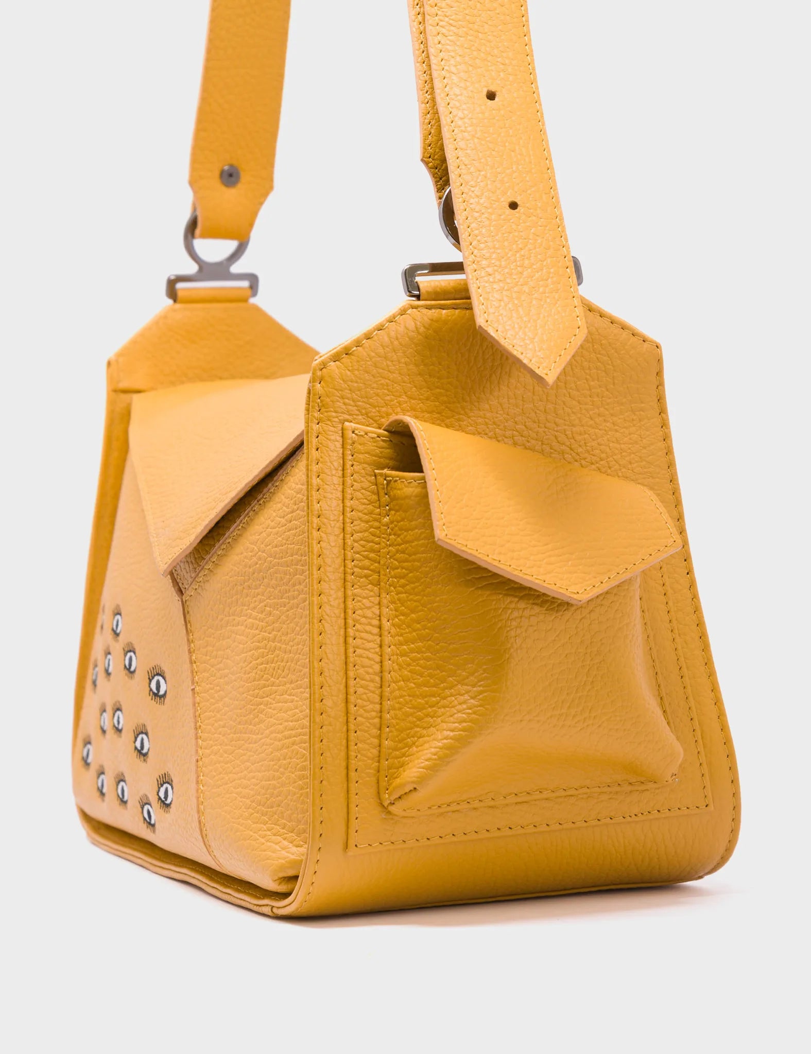 Houston Golden Glow Leather Shoulder Bag with All Over Eyes Embroidery - Stylish Crossbody Purse for Women, Perfect for Work, Travel & Evening Out
