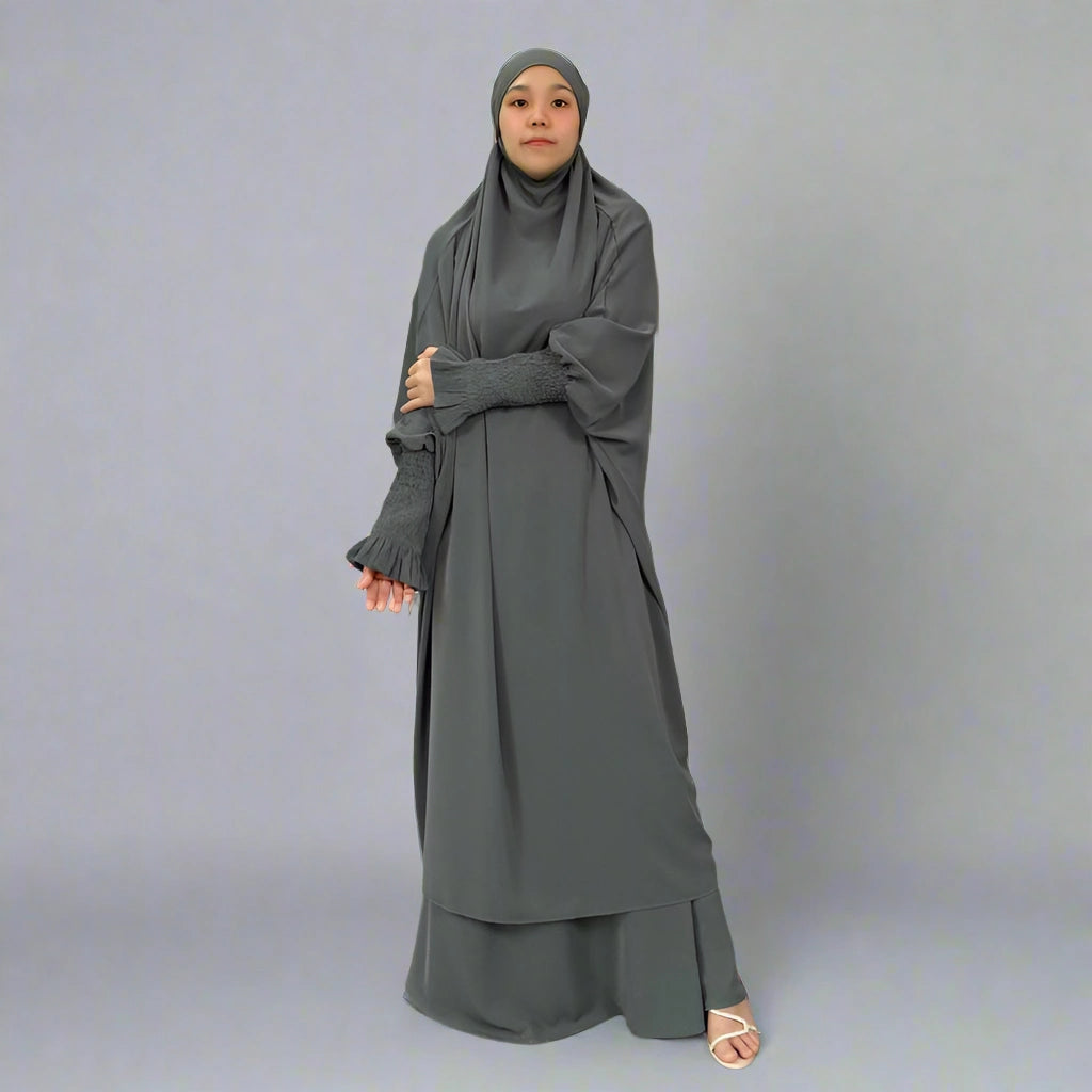 2-Piece Nida Overhead Jilbab Prayer Dress Set for Muslim Women - Perfect for Salah, Mosque, and Islamic Religious Occasions