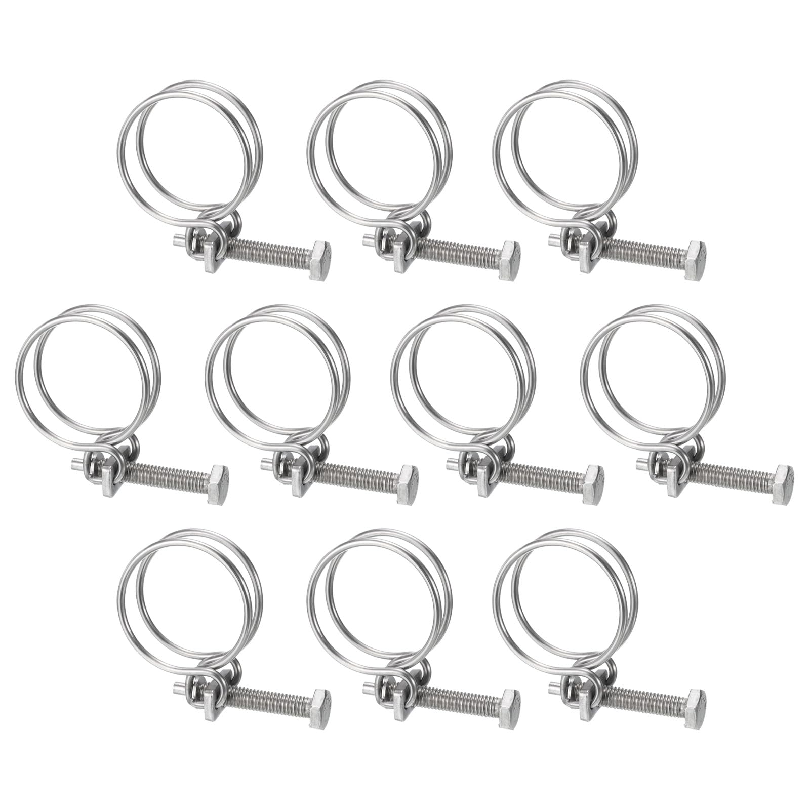 uxcell 10Pcs 38-42mm Adjustable Stainless Steel Double Wire Hose Clamps with M8 Bolt - Heavy Duty Pipe Clips for Dust Collection Hose, Pump Hose, Automotive & Industrial Applications
