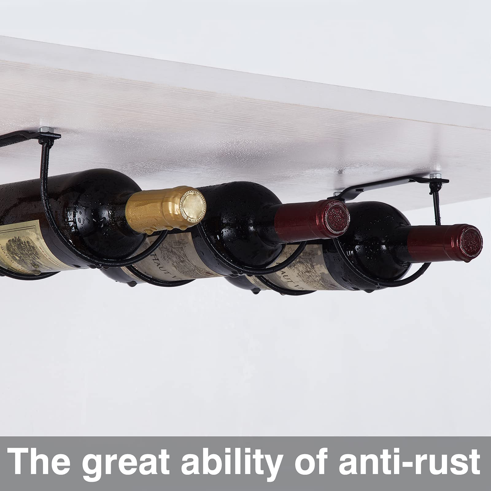 Under Cabinet Wine Rack - Metal Black Wall Mounted Organizer for Wine & Liquor Bottles - Space Saving Kitchen Storage Solution - Perfect for Small Kitchens, Bars, and Home Decor