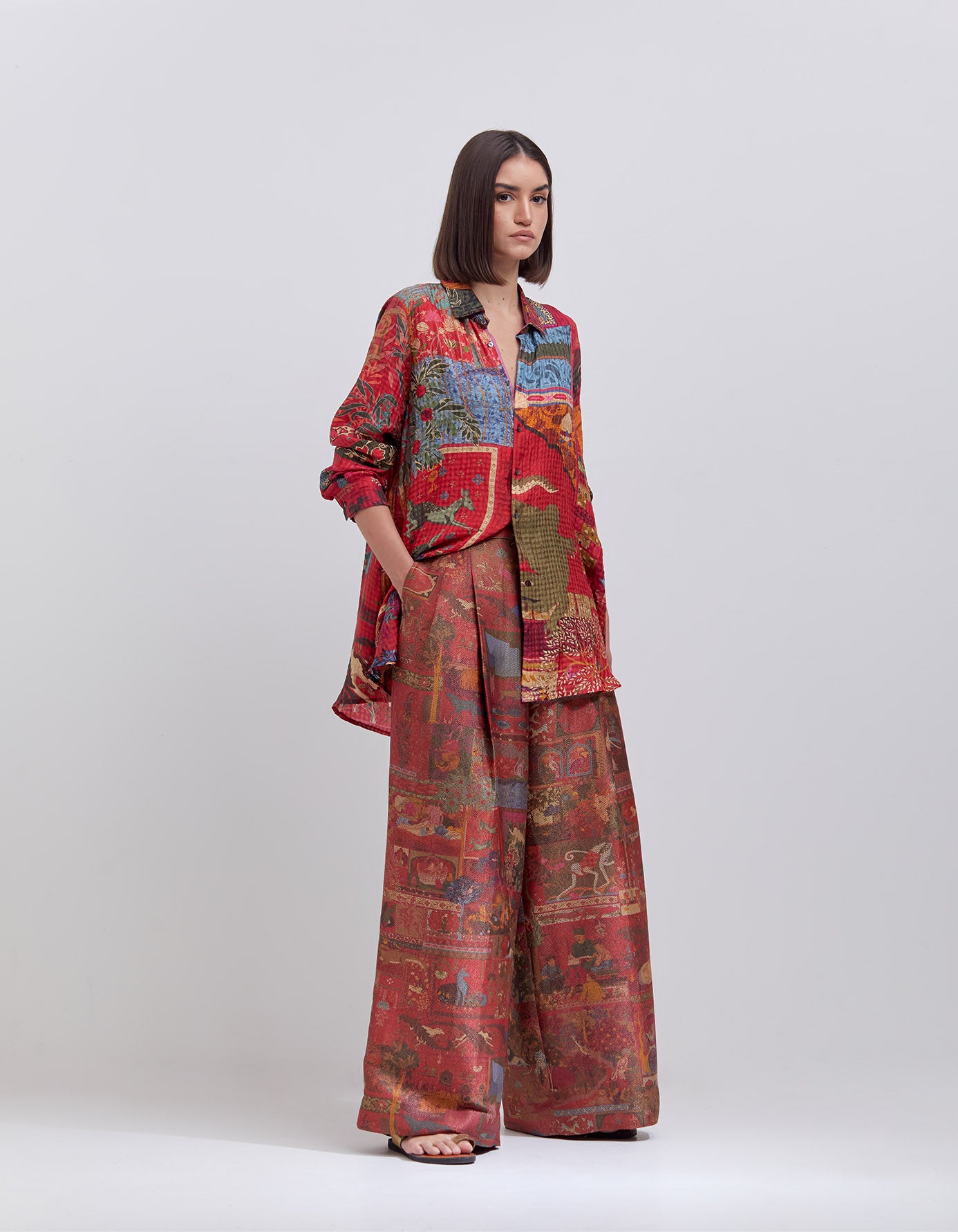 Premium Oversized Silk Shirt - Classic Check Pattern in Crimson Red | Elegant & Comfortable for Work, Parties & Casual Outings