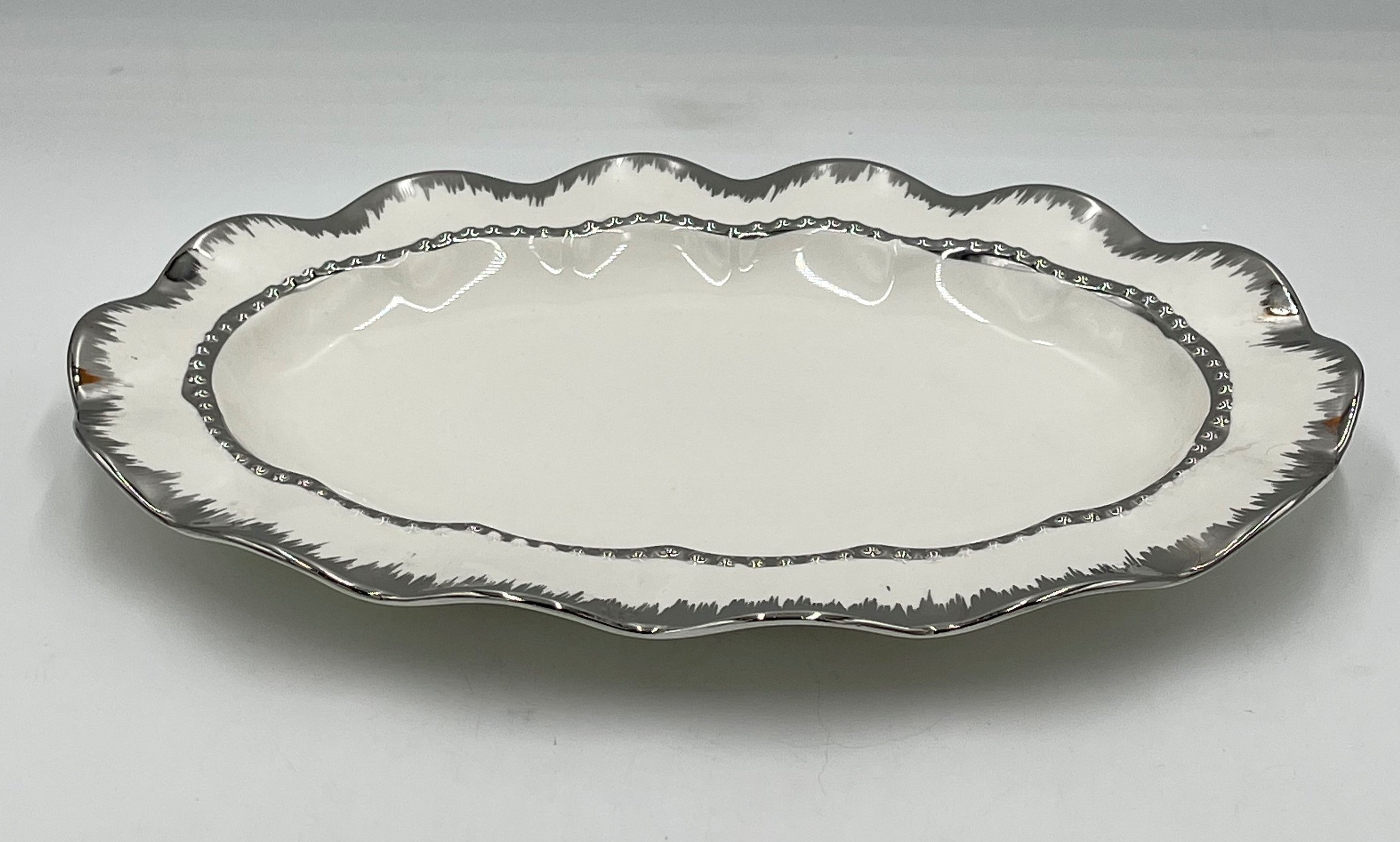 14x9.5 Inch Silver Design Oval Serving Platter - Set of 24 - Perfect for Dinner Parties, Buffets & Holiday Entertaining