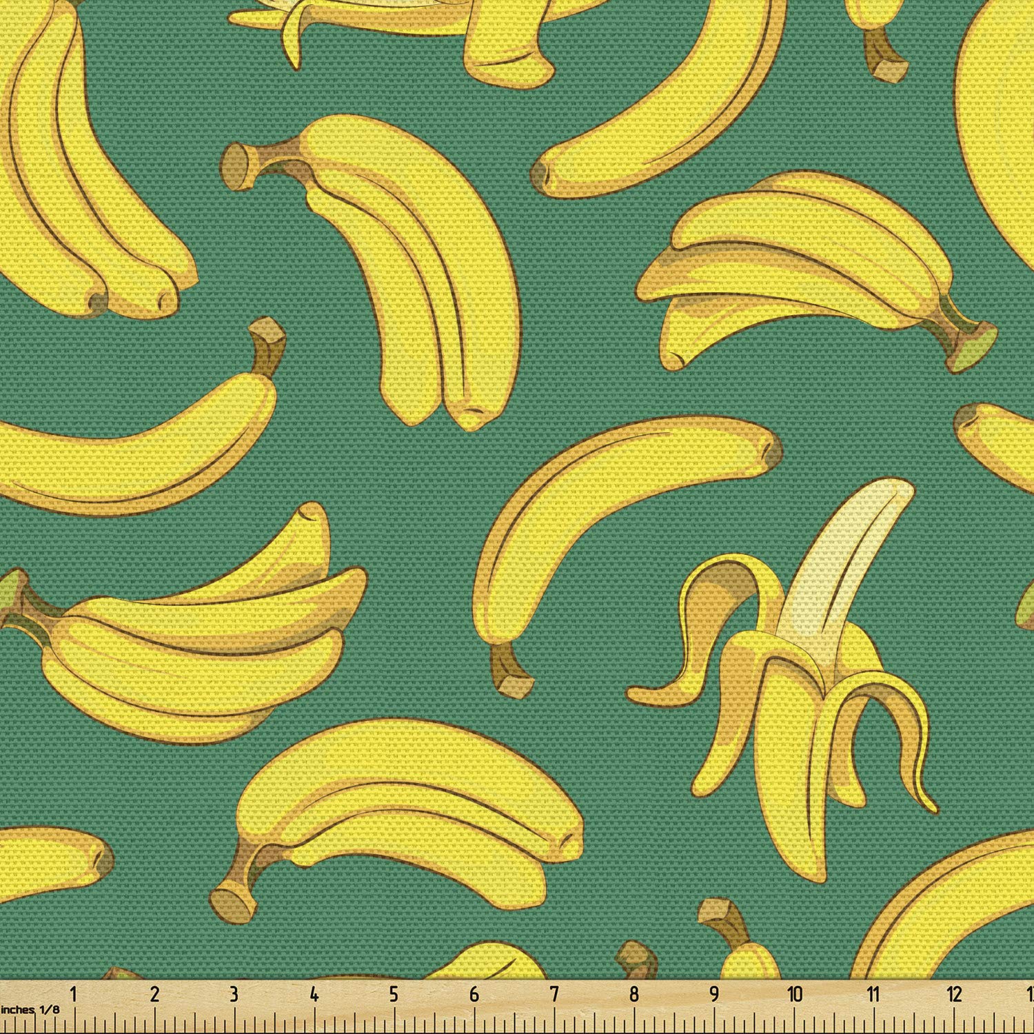 Ambesonne Bananas Print Fabric - 5 Yards, Yellow for Upholstery & Home Decor - Kitchen Curtains, Table Runners