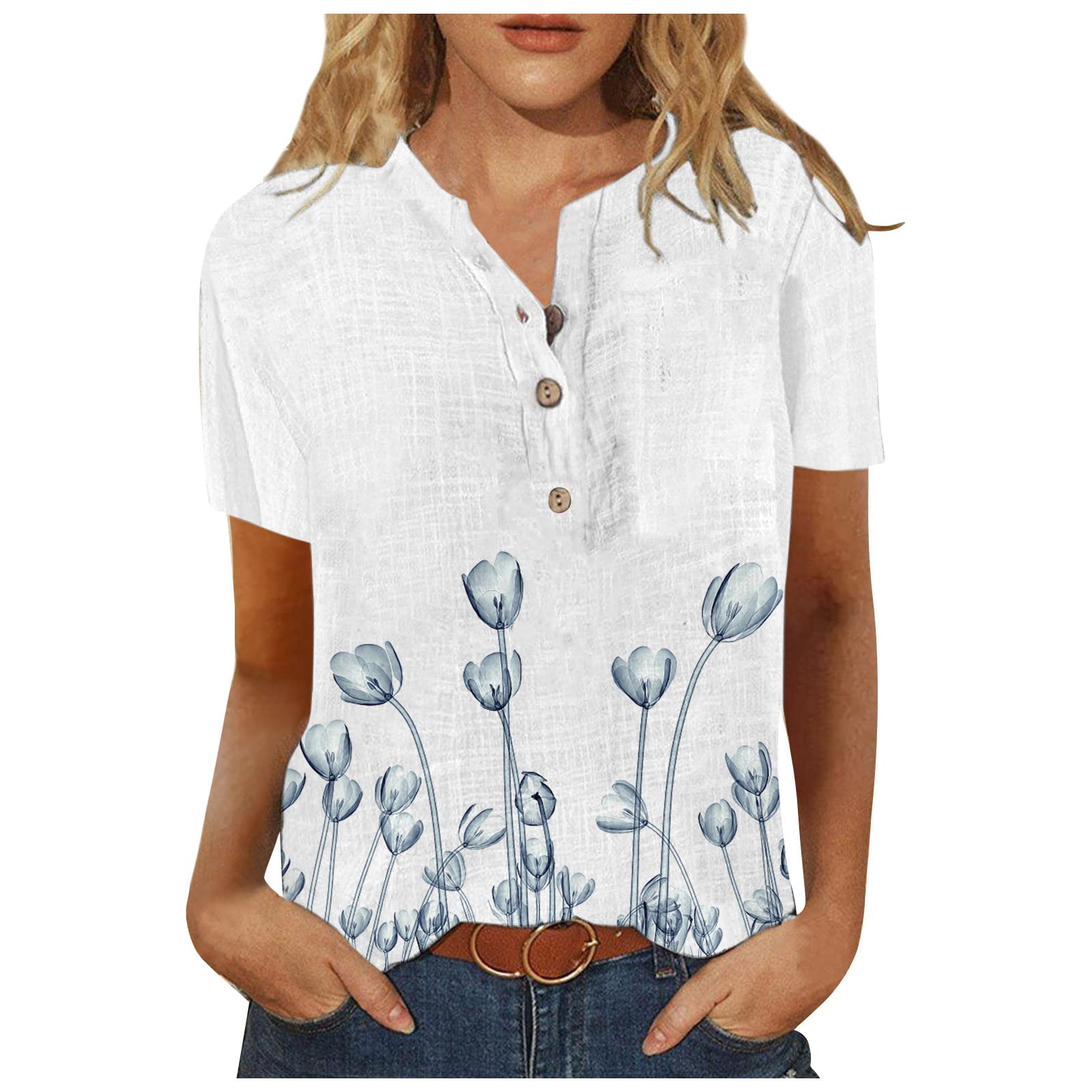 Plus Size Women's Casual Printed V-Neck Blouses - Trendy Color Block Short Sleeve T-Shirts for Summer 2023 | Perfect for Work, Weekend & Vacation Outfits