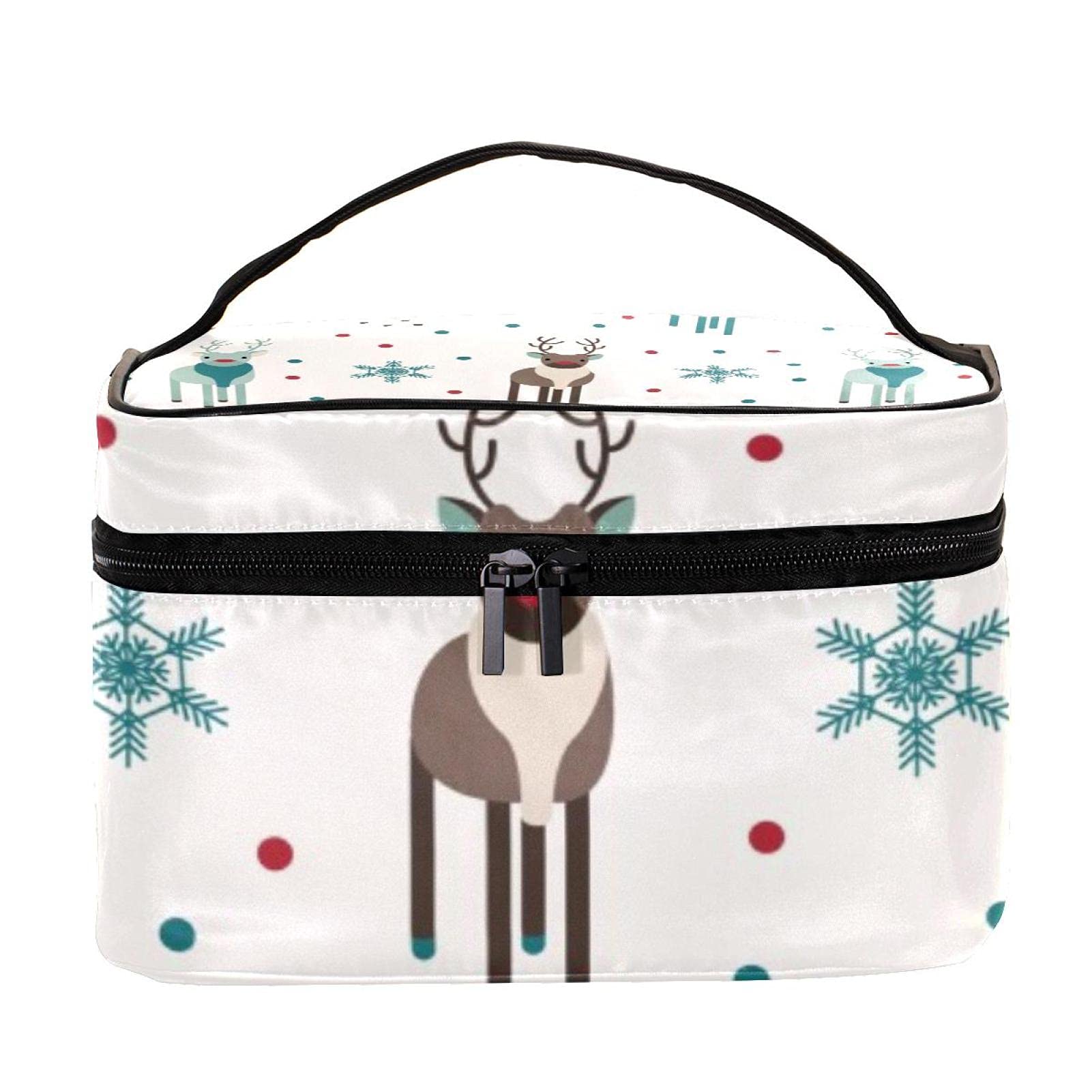 Christmas Reindeer Snowflake Travel Makeup Bag - Large Waterproof Cosmetic Organizer with Zipper for Women & Girls | Perfect for Holiday Travel, Gift Giving & Daily Cosmetics Storage
