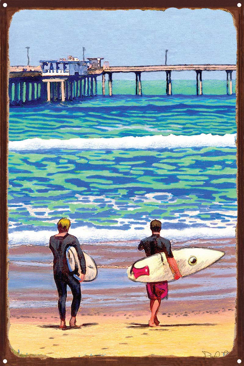 Surf Talk Rustic Metal Wall Art Print - 11.5x17.5 Inch Watercolor Ocean Decor by Artist David Linton - Perfect for Beach House, Coastal Living Room or Surf Shop Decor