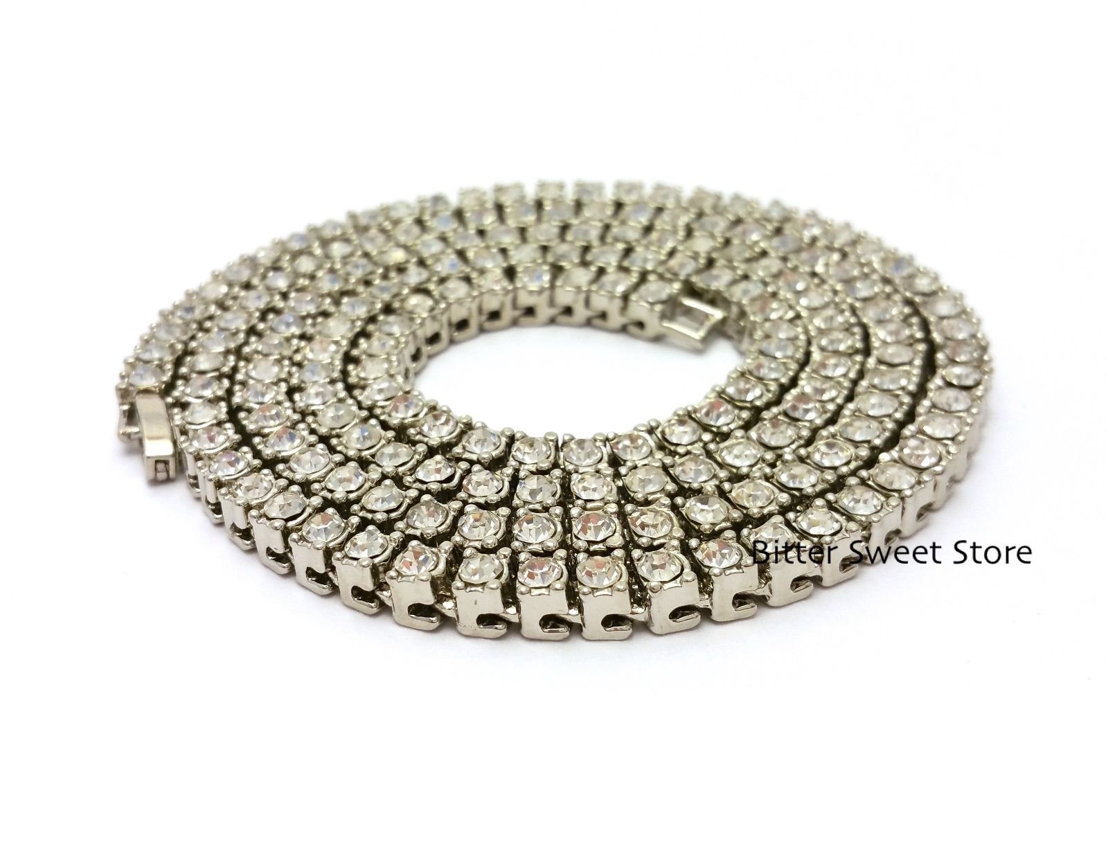 Men's Iced Out Single Row Silver CZ Hip Hop Chain Necklace - 16