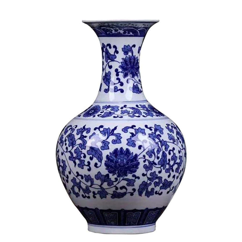 Chinese Blue and White Porcelain Vase - Handcrafted Jingdezhen Ceramic Gourd Bottle with Entwined Branch Design, Home Decor for Living Room, Dining Table, Office Desk | Winter Melon Bottle, Ume Size