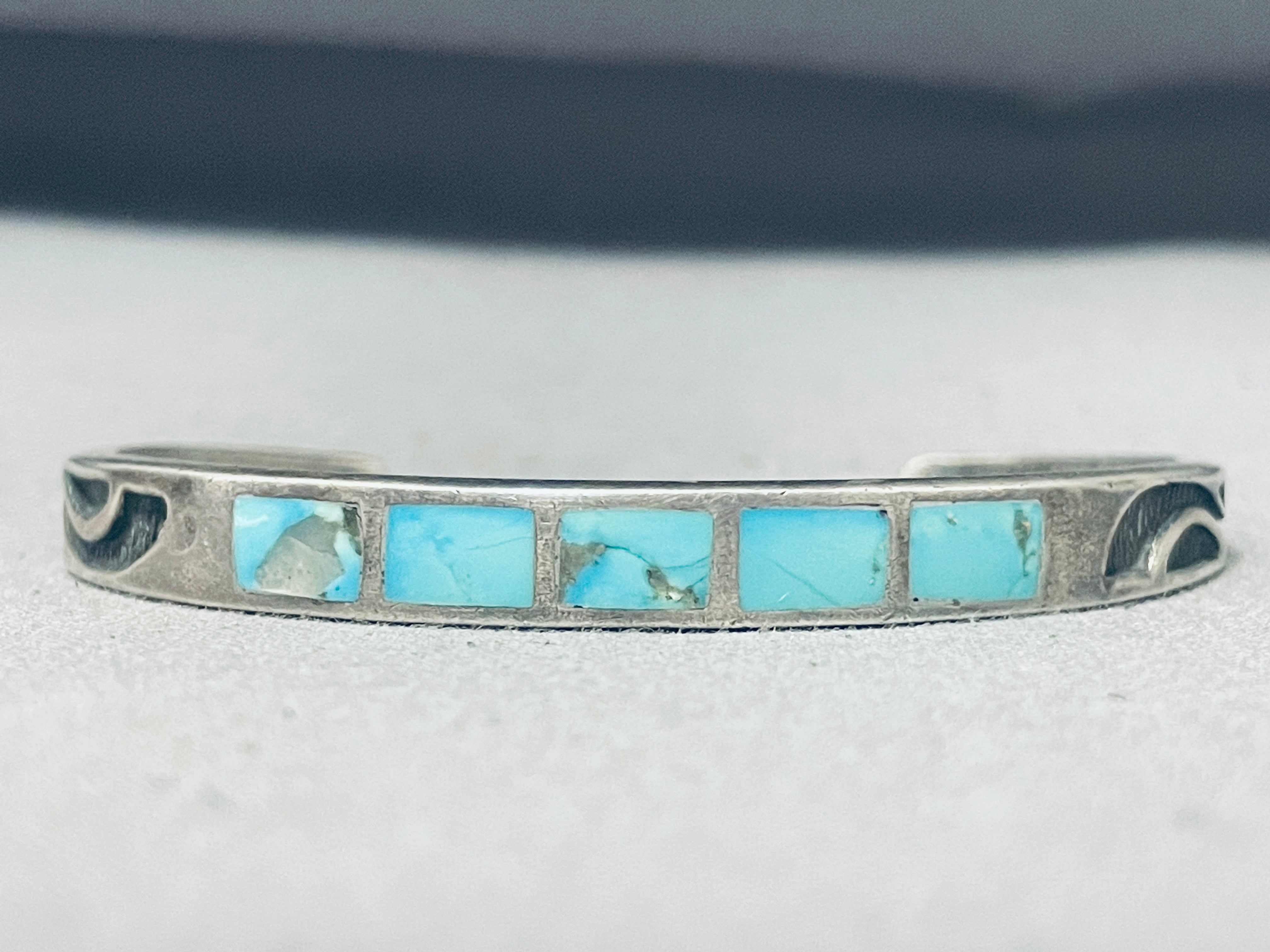Vintage Native American Hopi Turquoise Inlay Sterling Silver Bracelet - Handcrafted Southwest Jewelry for Women, Boho Chic Accessory | Perfect for Festivals, Weddings & Everyday Wear