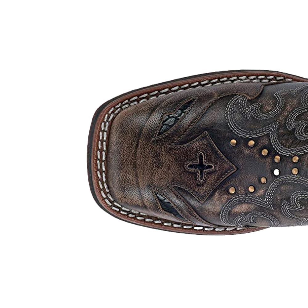 Laredo Women's Spellbound Studded Tooled Inlay Embroidered Square Toe Dress Boots - Mid Calf Low Heel 1-2