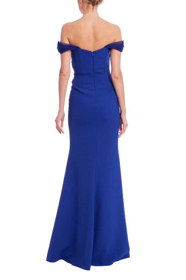 Badgley Mischka Women's Off-the-Shoulder Formal Evening Gown - Elegant Long Column Dress for Prom, Wedding & Black Tie Events