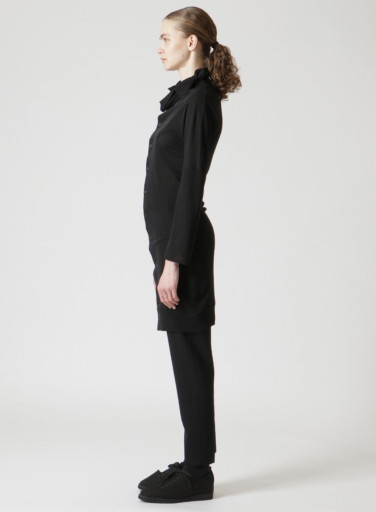 COSMORAMA Women's Cotton Long Sleeve Button Up Turtleneck Top - Elegant Draped Blouse for Office, Date Night & Fall Layering