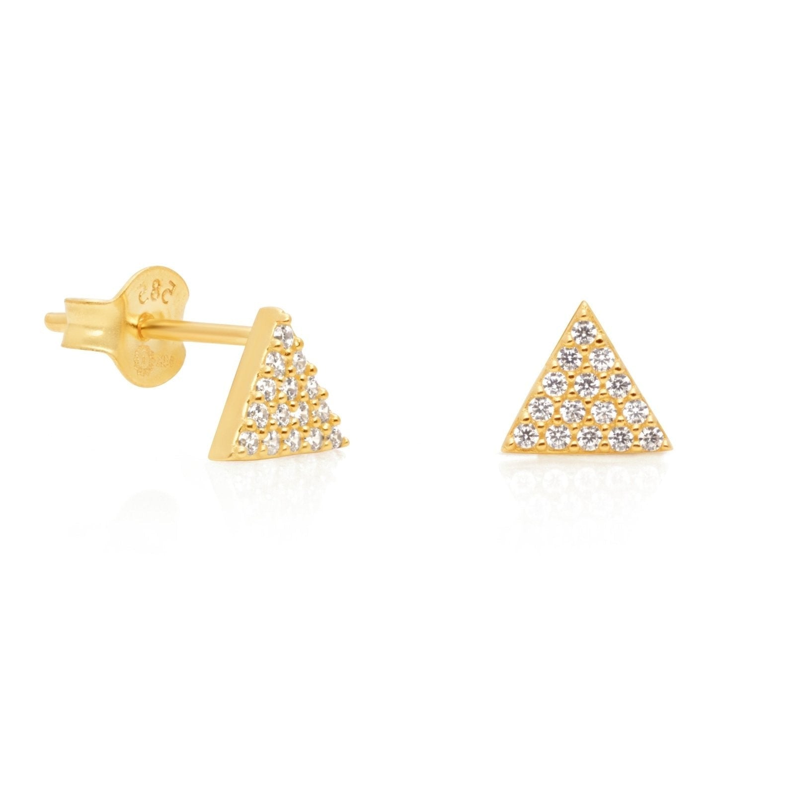 14K Yellow Gold Cubic Zirconia Pave Triangle Earrings for Women - Elegant Dangle Earrings for Party, Wedding & Everyday Wear