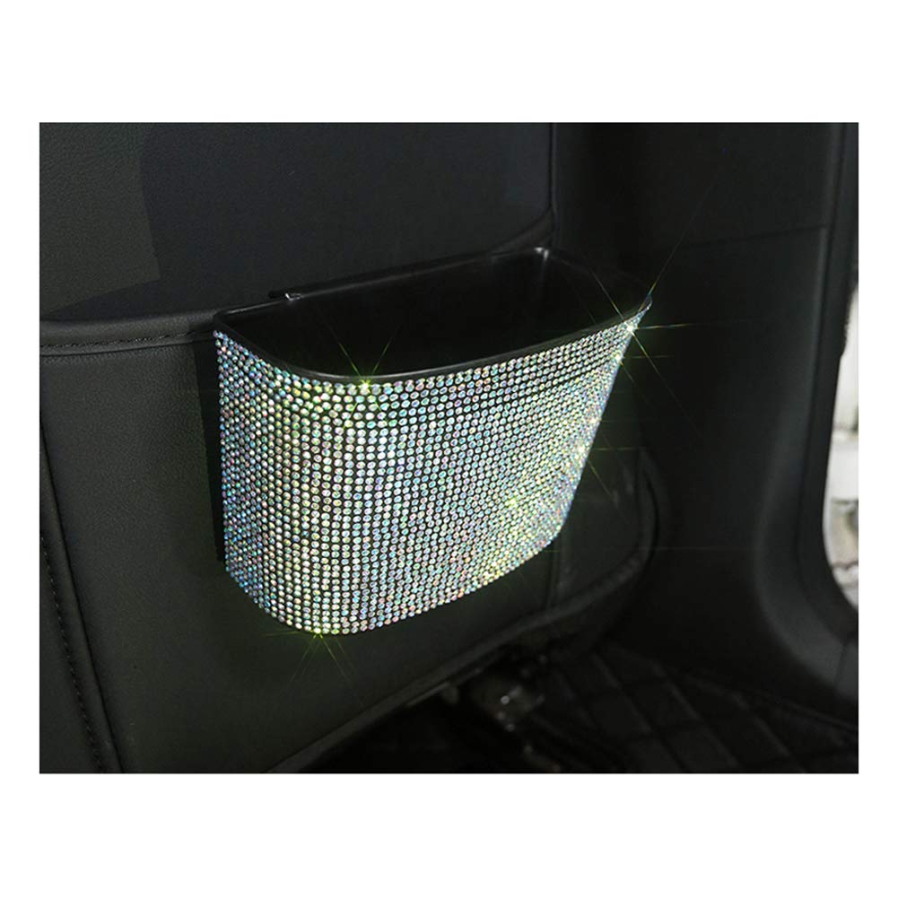 Sparkly Rhinestone Hanging Car Trash Can - Small Plastic Garbage Bin with Glitter for Car, SUV, Truck - Perfect for Road Trips, Commuting & Travel Accessories