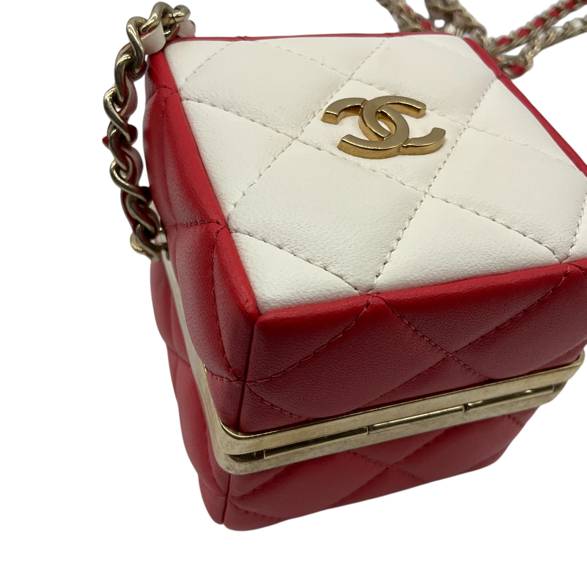 Chanel 2023 Mini Vanity Box Handbag - White, Red & Gold Hardware | Luxury Crossbody Bag for Women, Perfect for Parties, Date Nights & Special Occasions