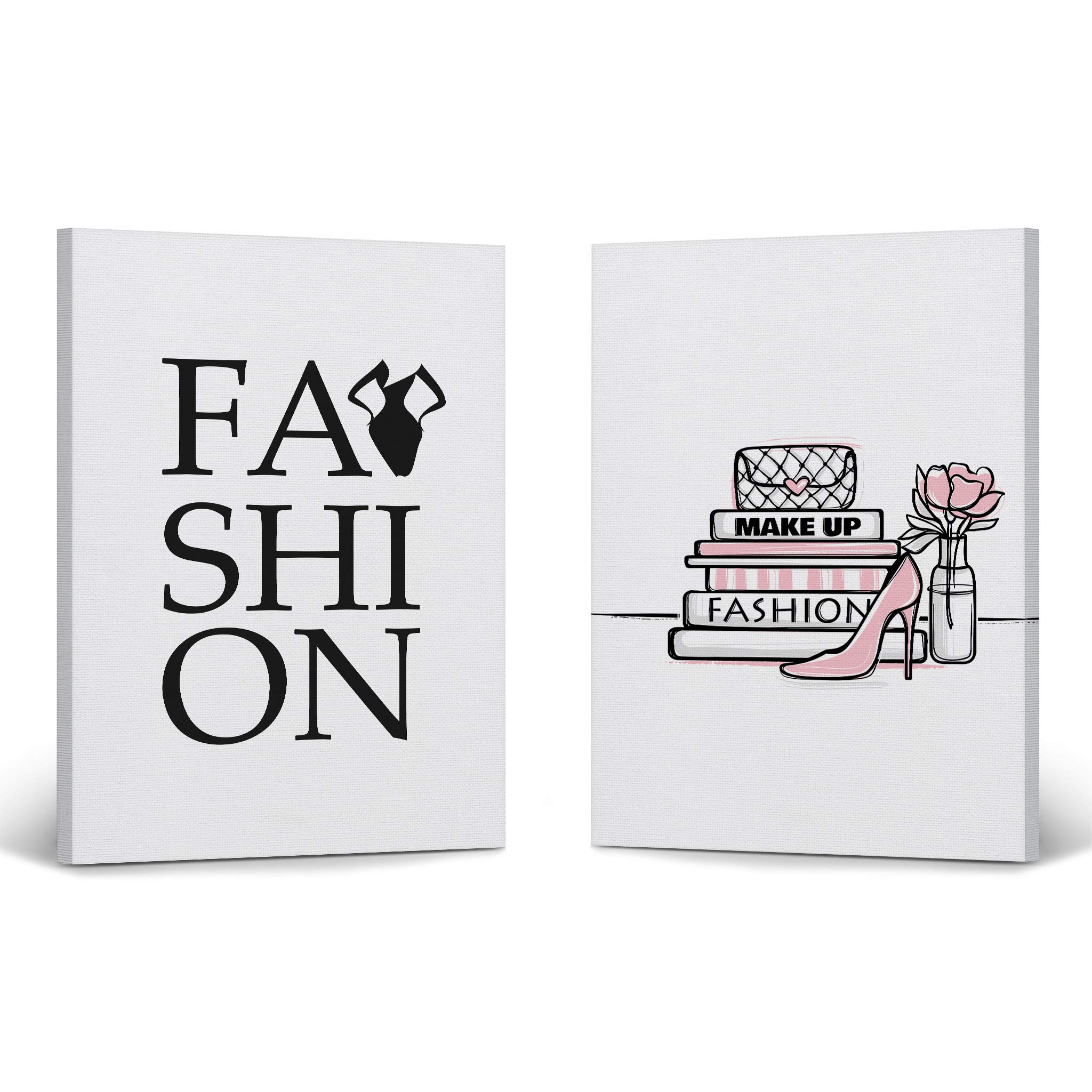 Smile Art Design Fashion Lettering & Book High Heels 2-Piece Canvas Wall Art Set - Glamorous Decor for Office, Bathroom, Teen Girl Room, Women's Dorm, Bedroom & Living Room - Ready to Hang (40x30 inches each) - Perfect for Adding Style to Home Interiors & Gift Giving