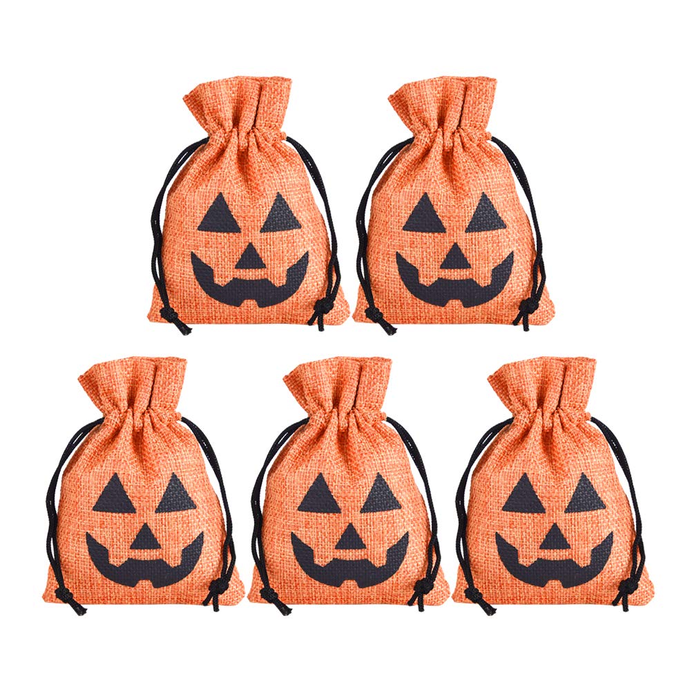 Amosfun Halloween Drawstring Bags - Pumpkin Candy Bags for Trick or Treat, Party Favors & Home Decor (Orange, 6-Pack) | Perfect for Halloween Parties, Classroom Treats & Spooky Decorations