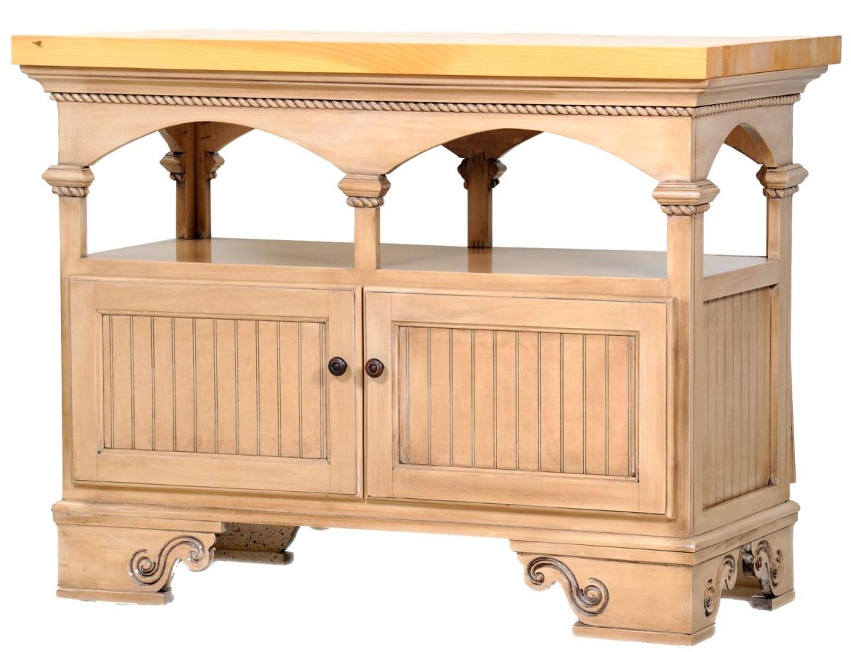 American Heartland 15045EDWPT Poplar Kitchen Island with Pine Top in European Dusty White | Rustic Kitchen Cart with Storage | Perfect for Small Kitchens, Breakfast Nooks & Farmhouse Style Decor
