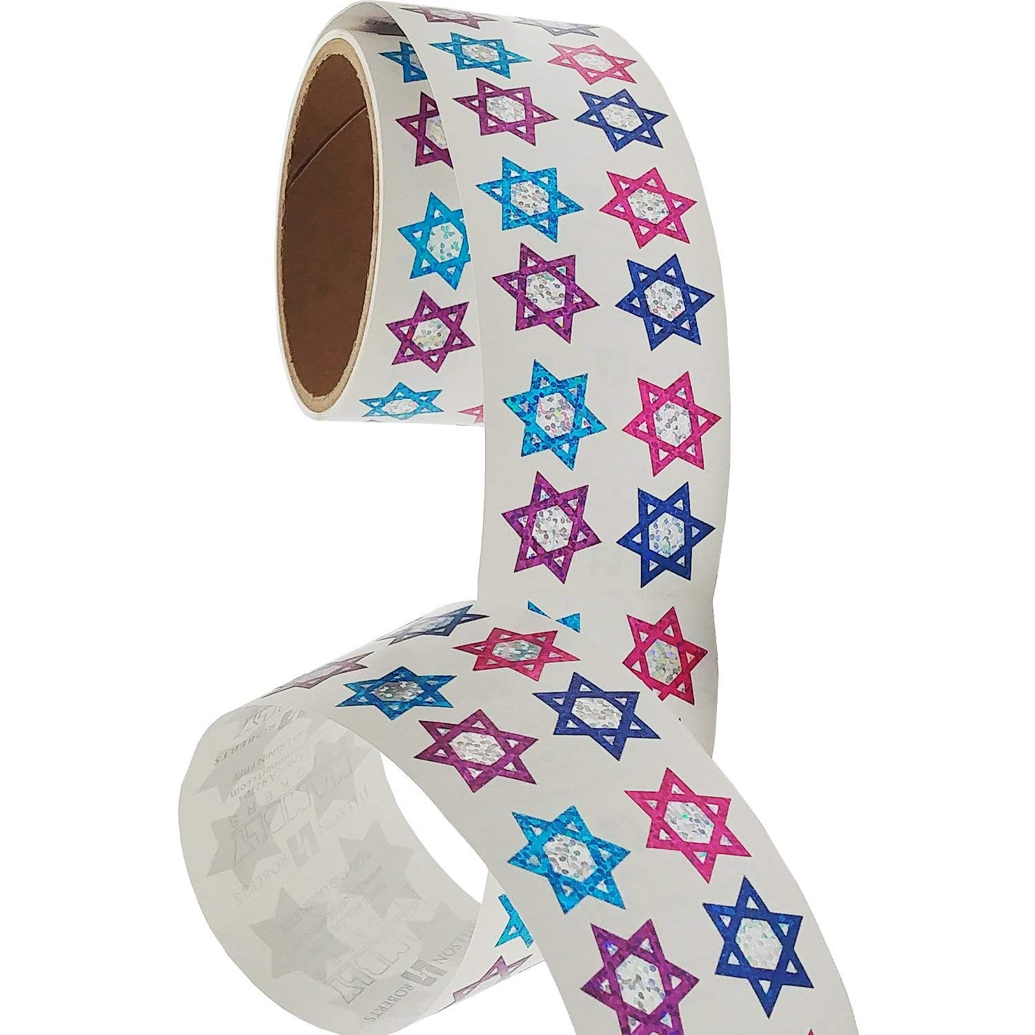 Bulk Roll Prismatic Stickers - Mini Stars of David (100 Repeats) | Self-Adhesive Decorative Stickers for Scrapbooking, DIY Crafts, Gift Wrapping & Party Decorations