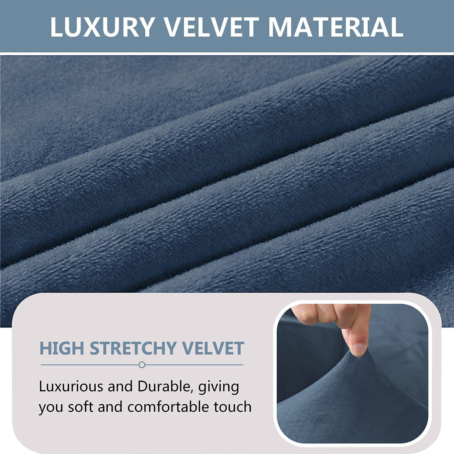Stretch Velvet Sofa Slipcover with Separate Seat Cushion Covers - Super Soft Non-Slip Couch Cover Furniture Protector with Elastic Bands for 2-Seater Sofa - Blue - Perfect for Living Room, Home Decor & Pet-Friendly Furniture Protection
