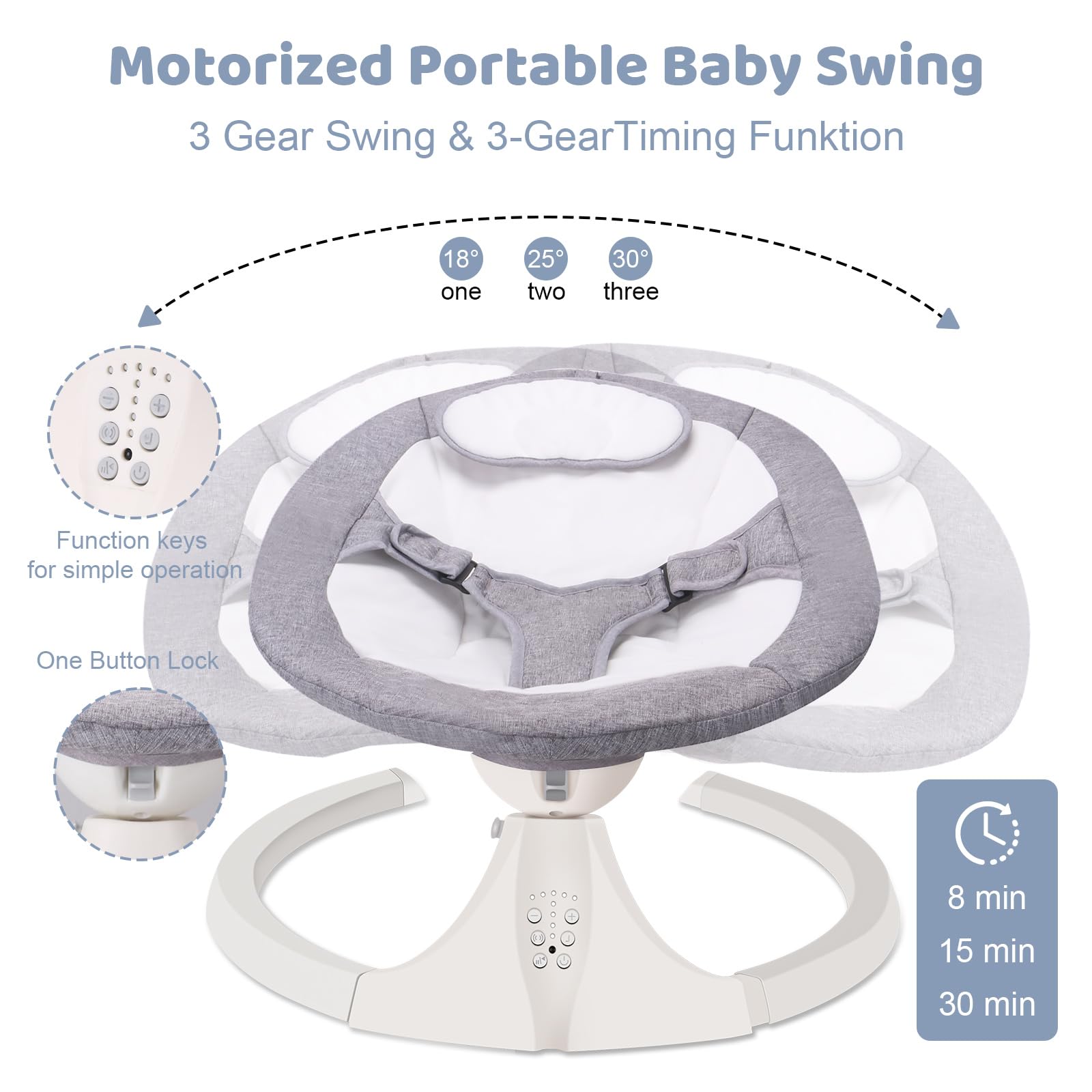 **Best Electric Baby Swing for Infants 0-12 Months - Portable Bluetooth Baby Bouncer with 5 Speed Settings & 10 Soothing Lullabies - Plug-in Newborn Swing for Indoor & Outdoor Use (Grey) - Perfect for Nursery, Travel & Relaxation**